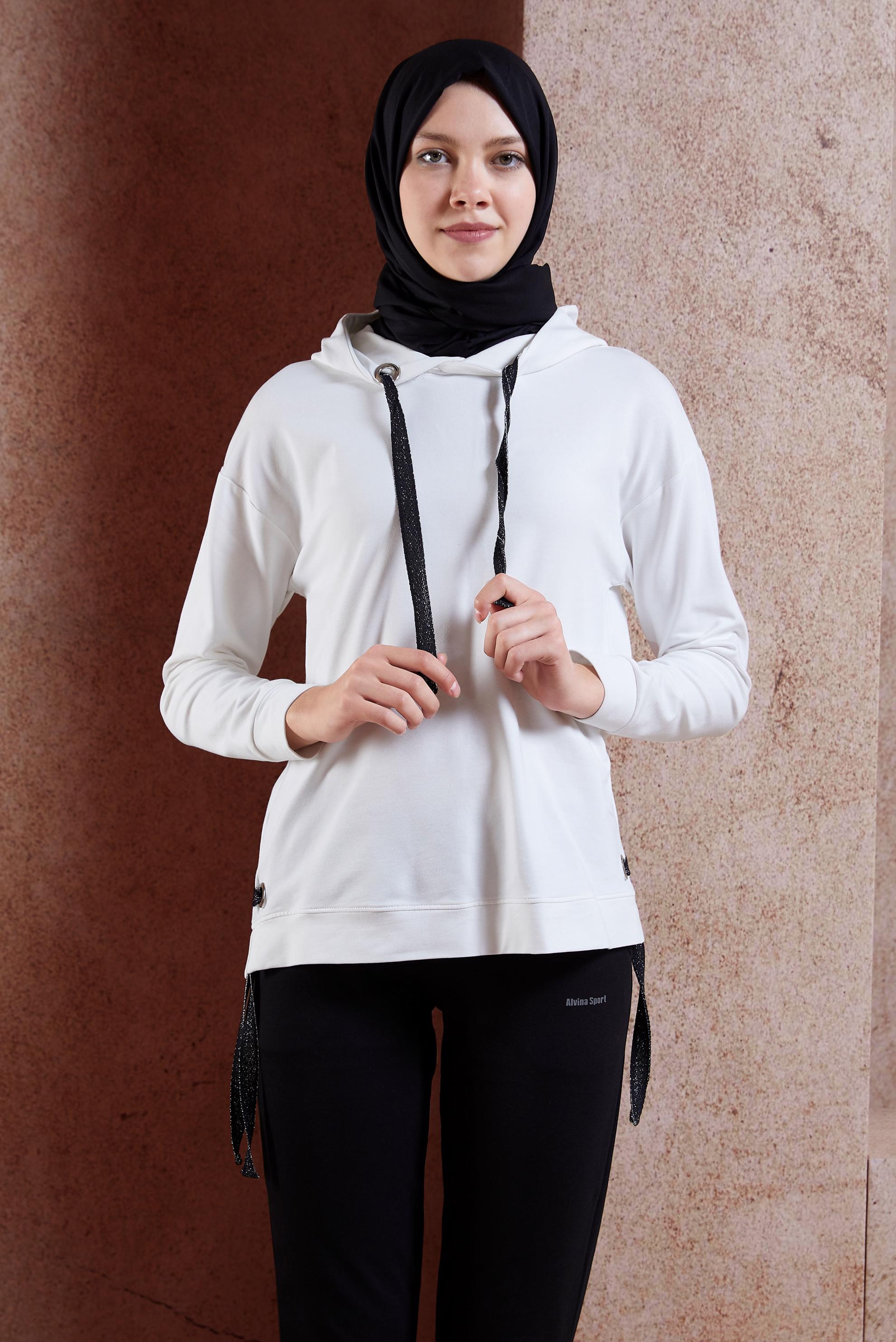 Tesettür giyim BEYAZ BAĞCIK DETAYLI EŞOFMAN TUNİK 4067