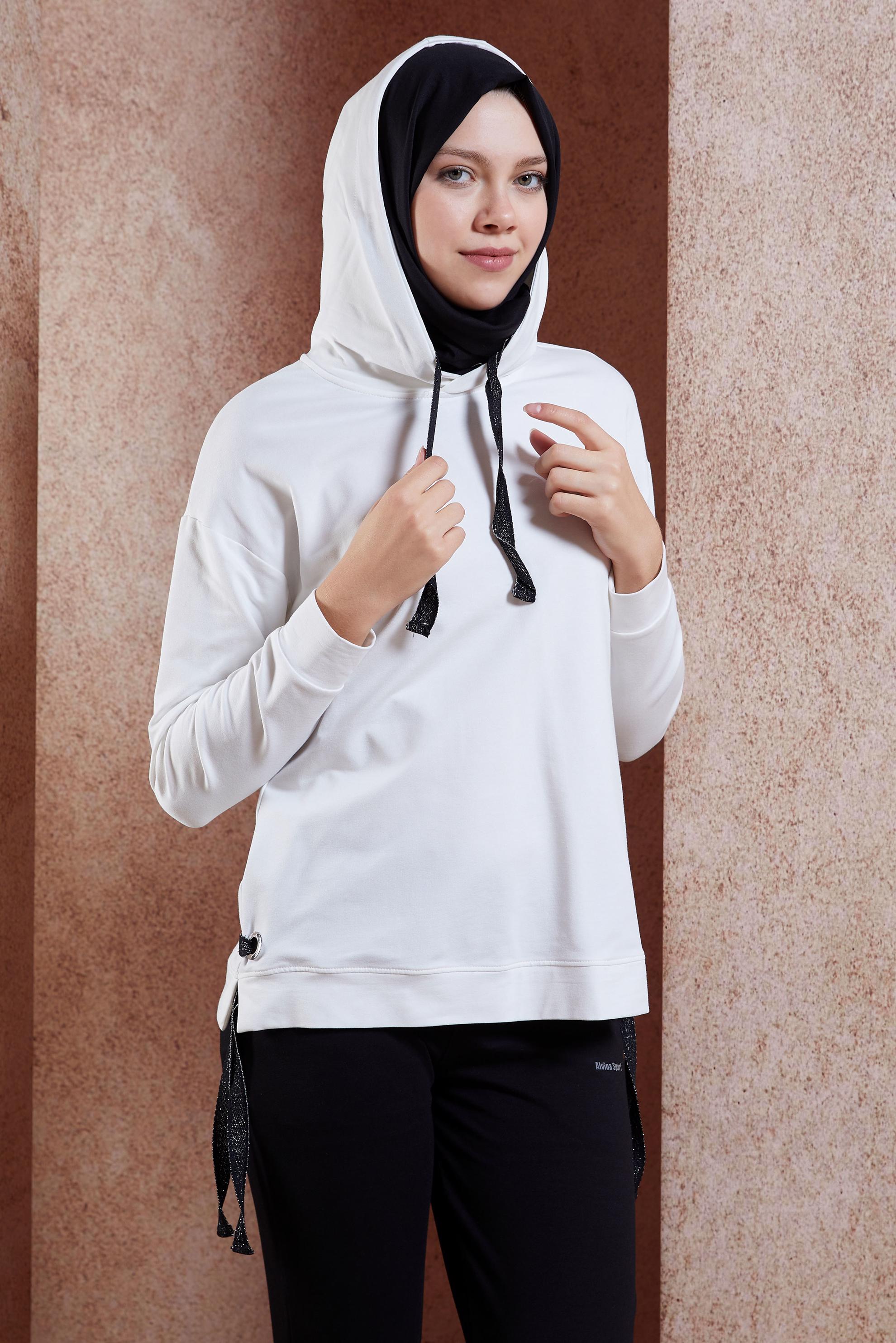 Tesettür giyim BEYAZ BAĞCIK DETAYLI EŞOFMAN TUNİK 4067