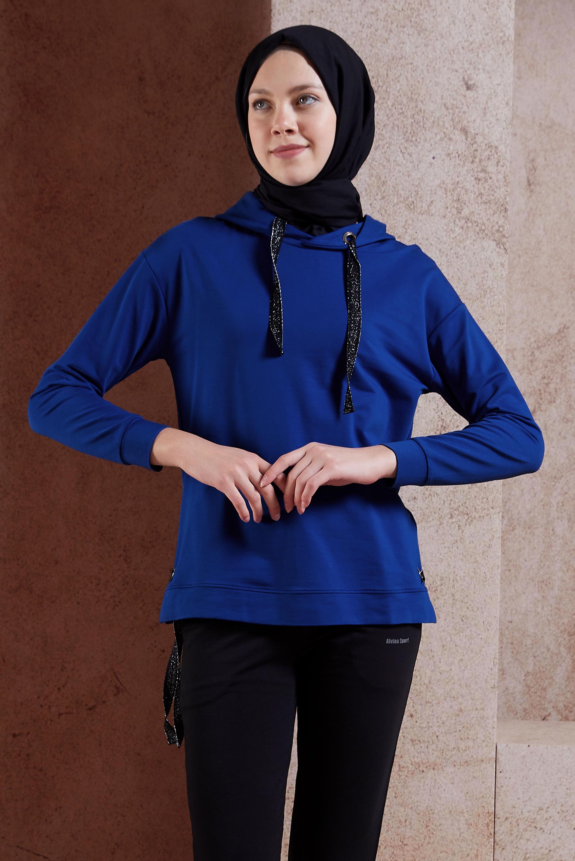 Tesettür giyim LACİVERT BAĞCIK DETAYLI EŞOFMAN TUNİK 4067