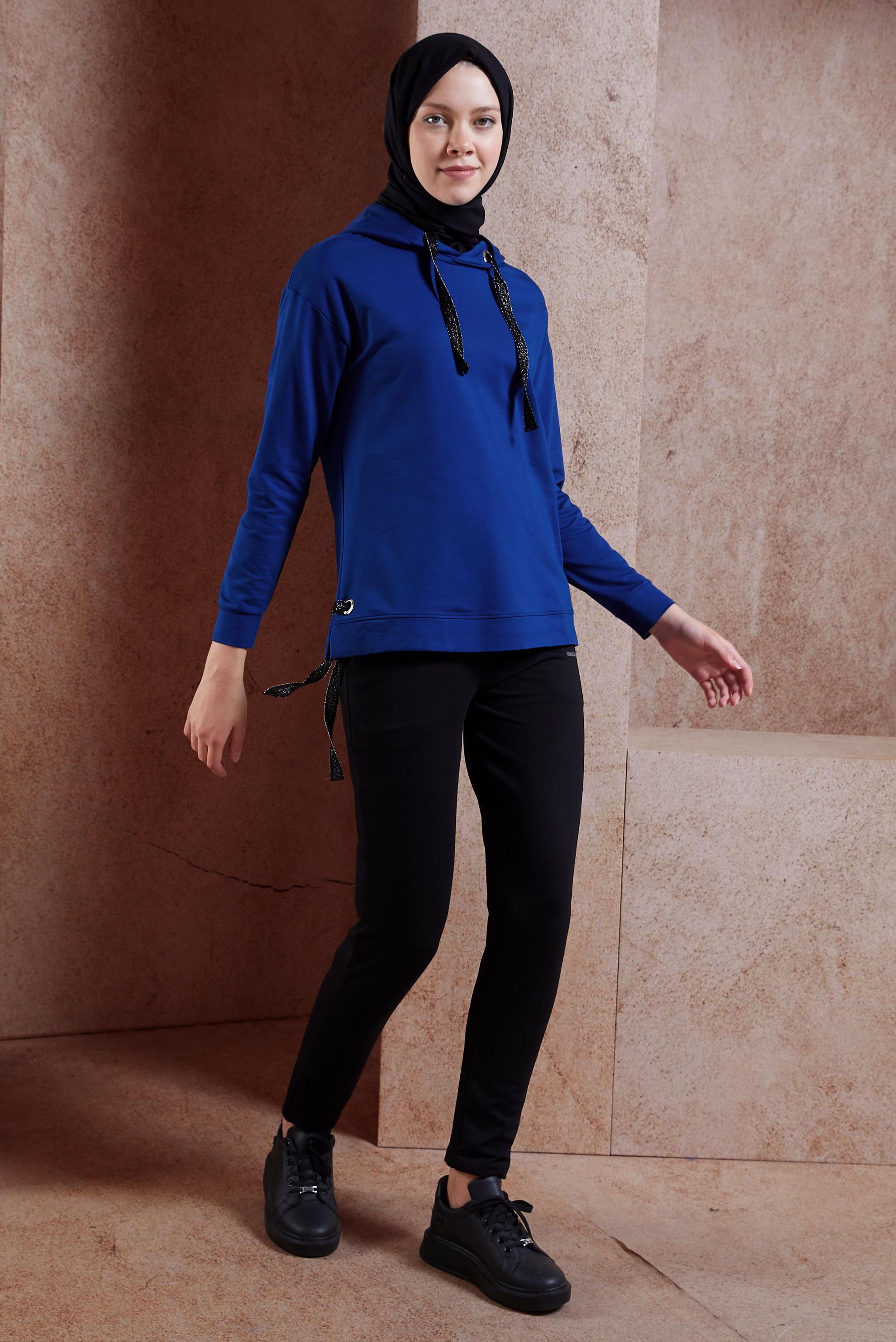 Tesettür giyim LACİVERT BAĞCIK DETAYLI EŞOFMAN TUNİK 4067