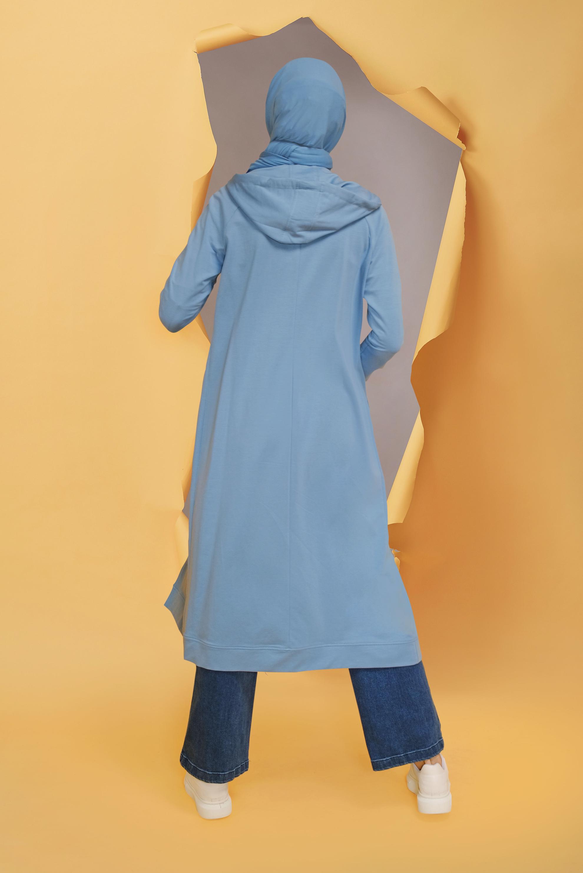 Tesettür giyim MAVİ TAŞ BASKILI EŞOFMAN TUNİK 40721	