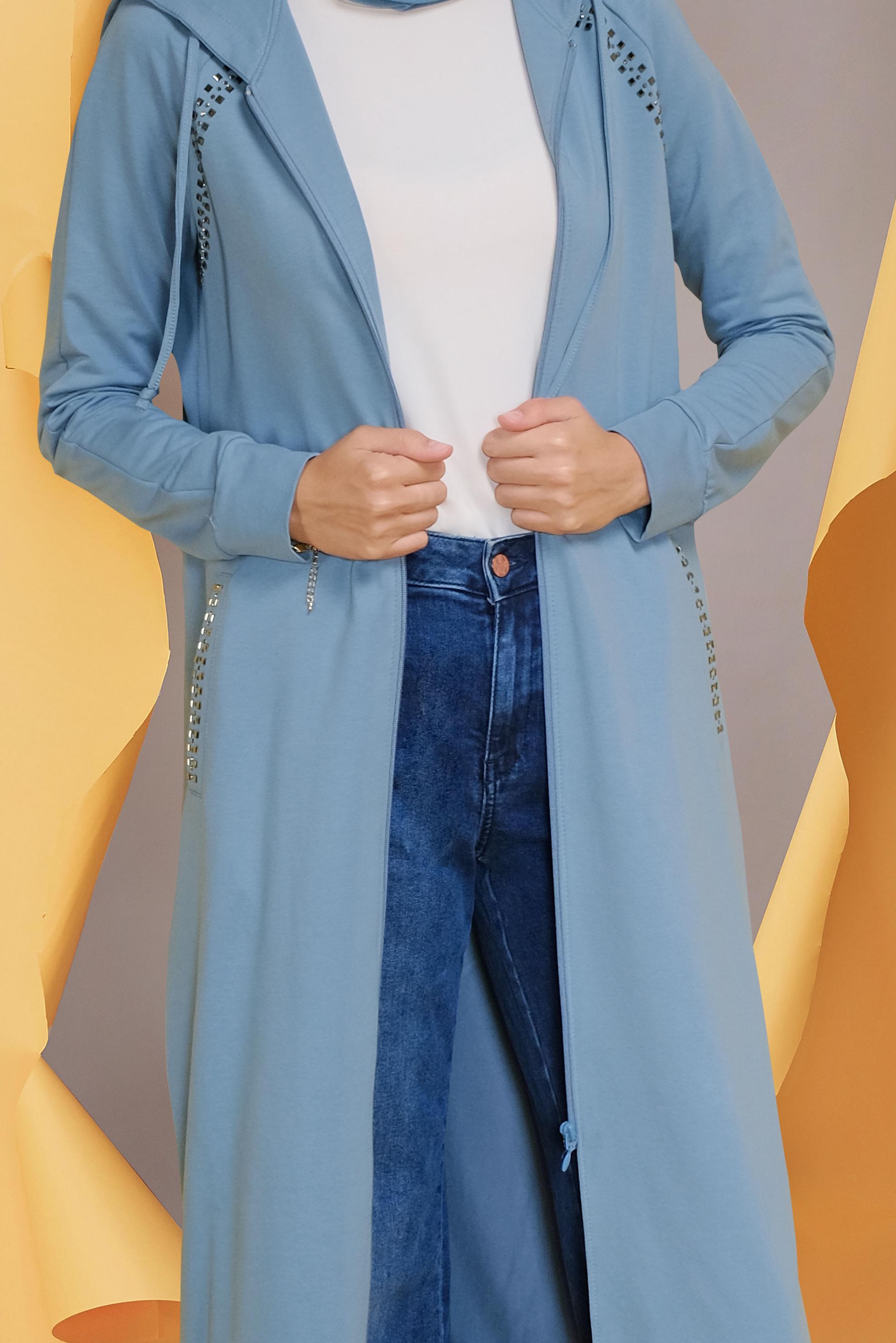 Tesettür giyim MAVİ TAŞ BASKILI EŞOFMAN TUNİK 40721	