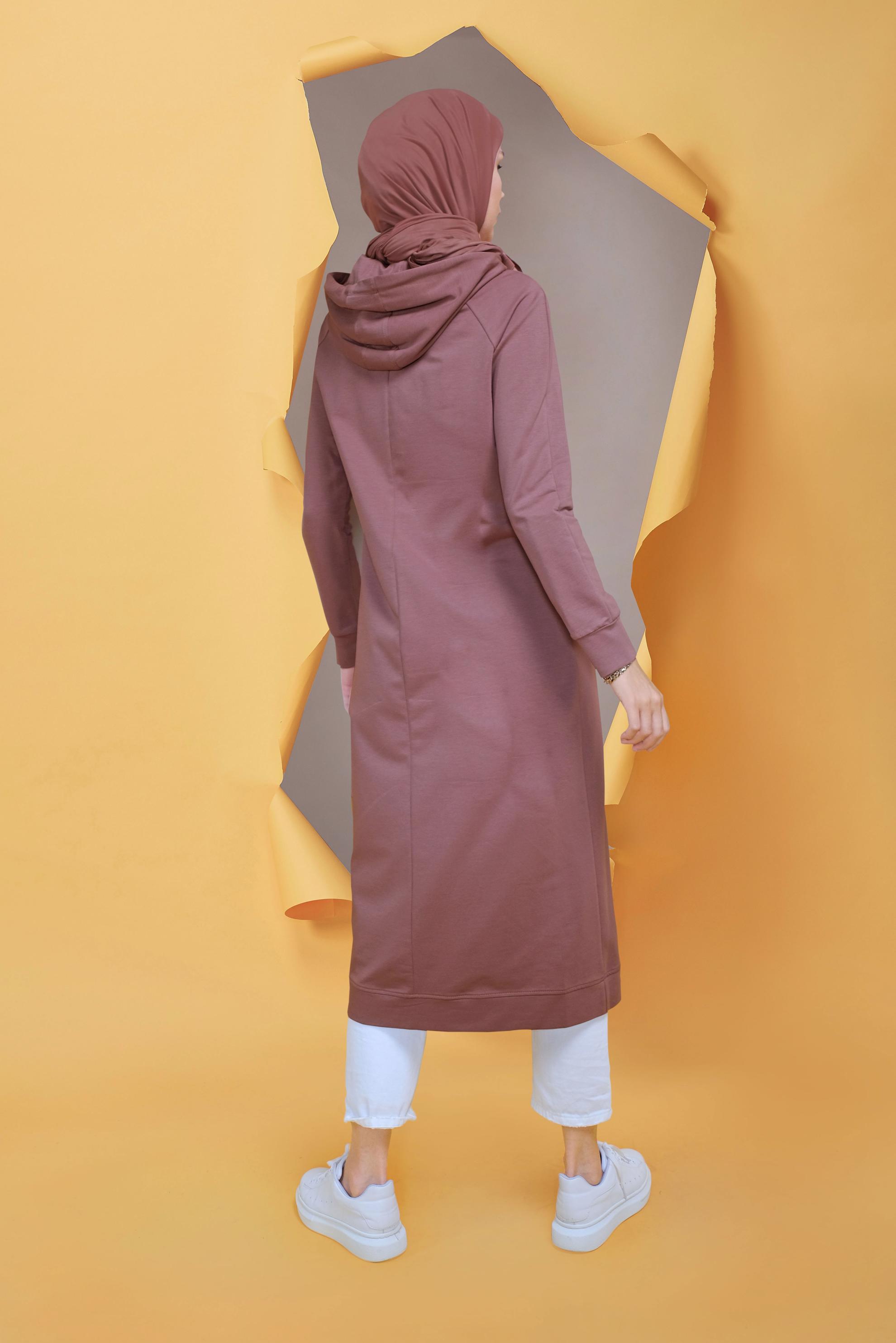 Tesettür giyim PEMBE TAŞ BASKILI EŞOFMAN TUNİK 40721	