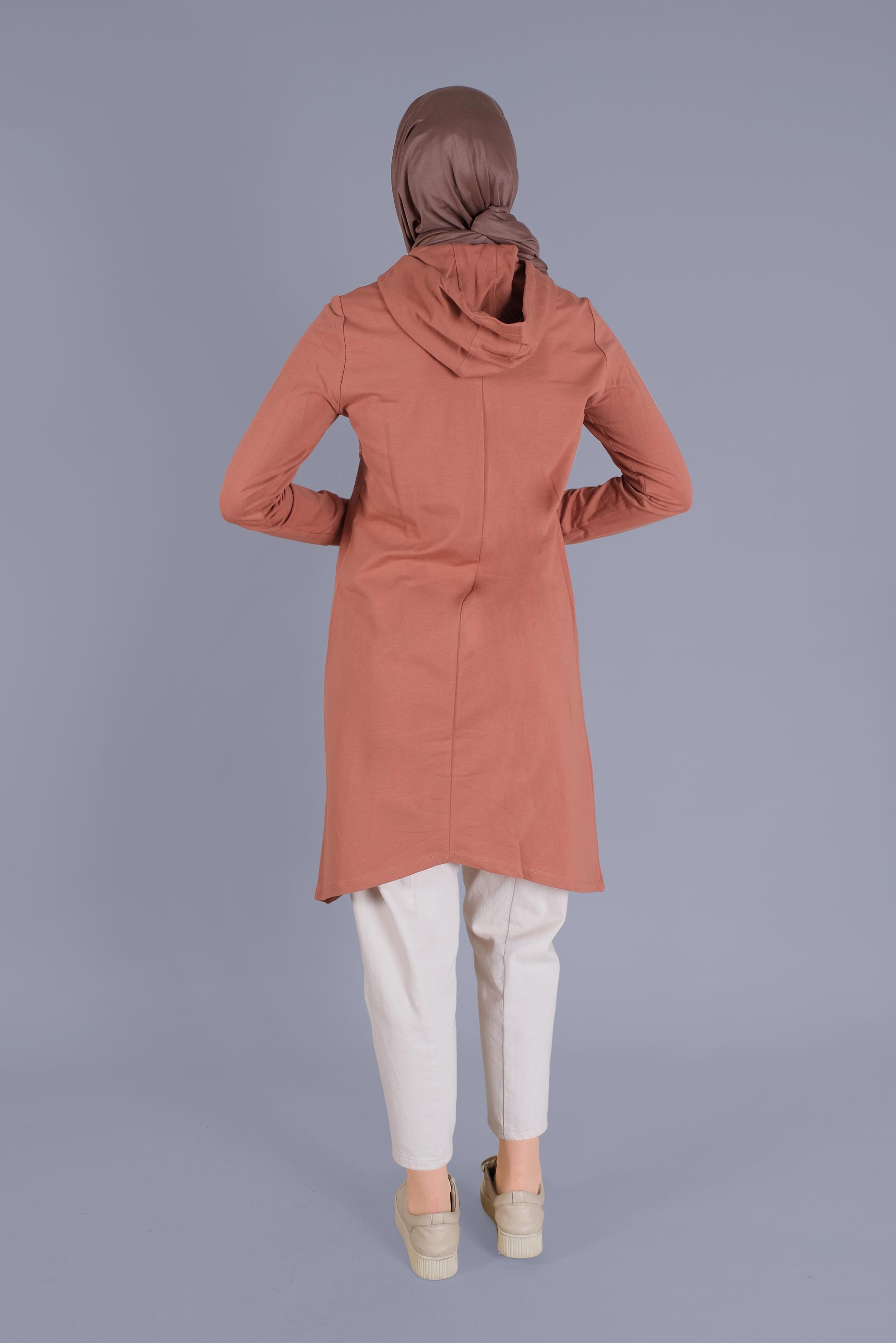 Tesettür giyim TURUNCU PULLU FERMUARLI  EŞOFMAN TUNİK 40844 