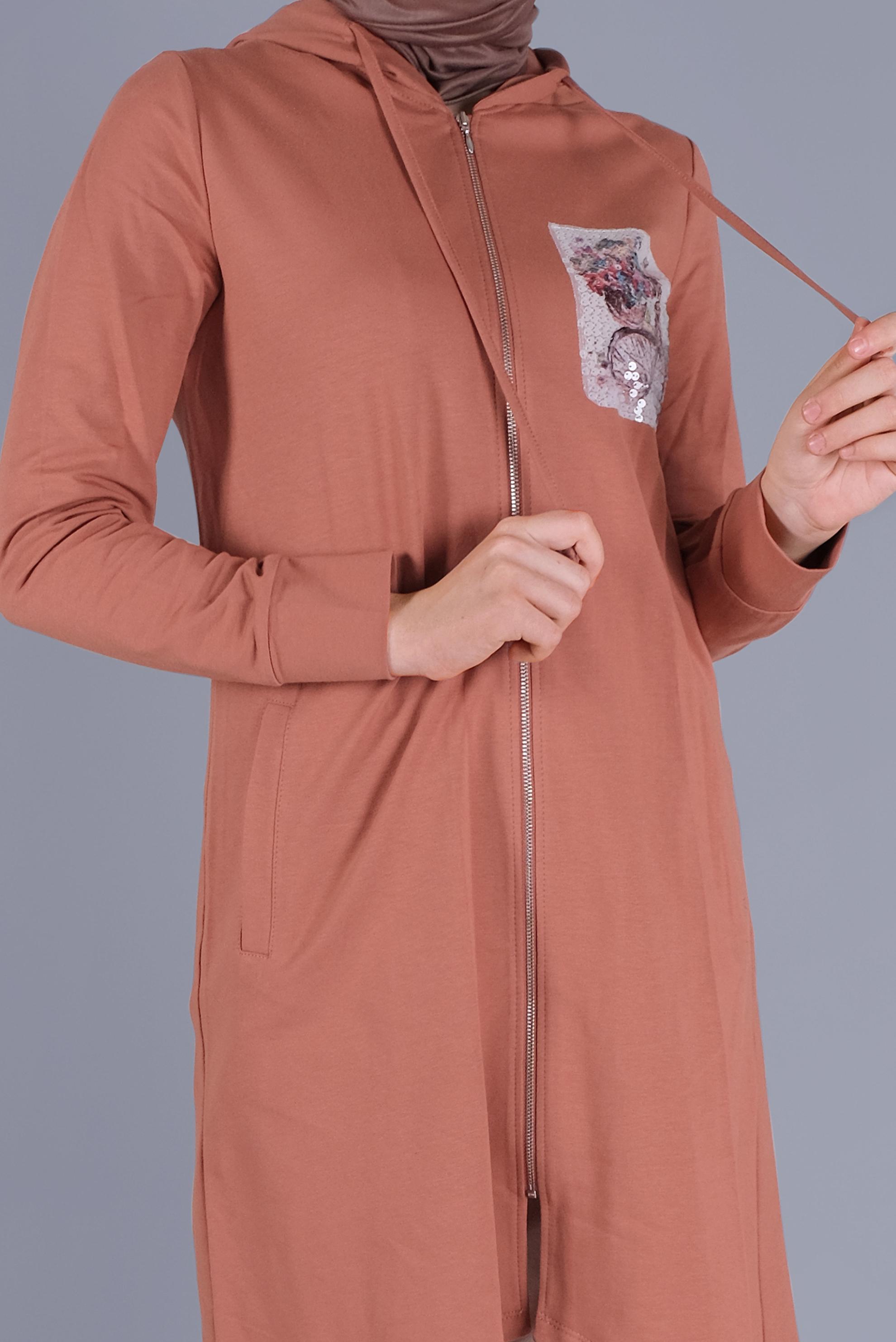 Tesettür giyim TURUNCU PULLU FERMUARLI  EŞOFMAN TUNİK 40844 