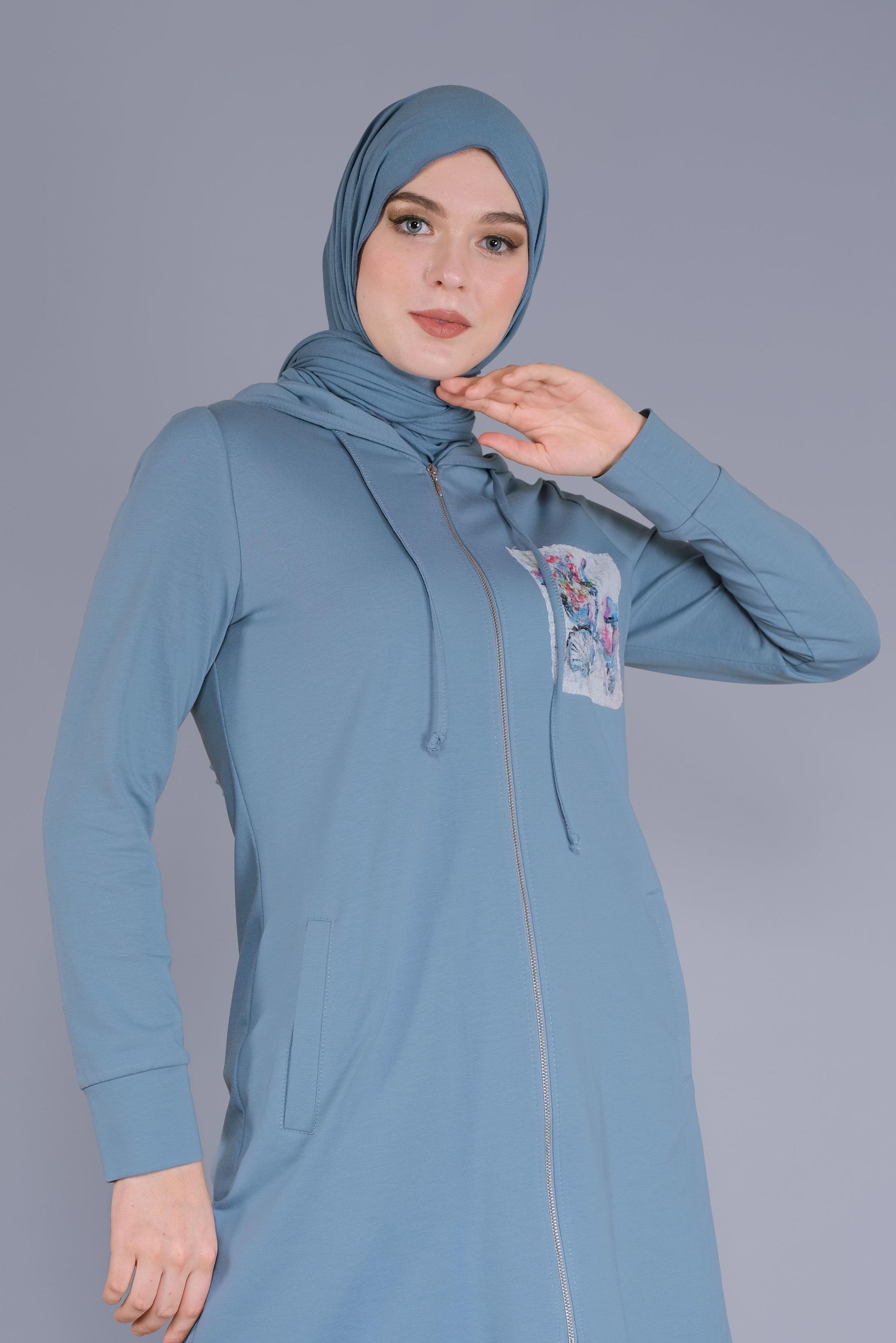 Tesettür giyim MAVİ PULLU FERMUARLI  EŞOFMAN TUNİK 40844 