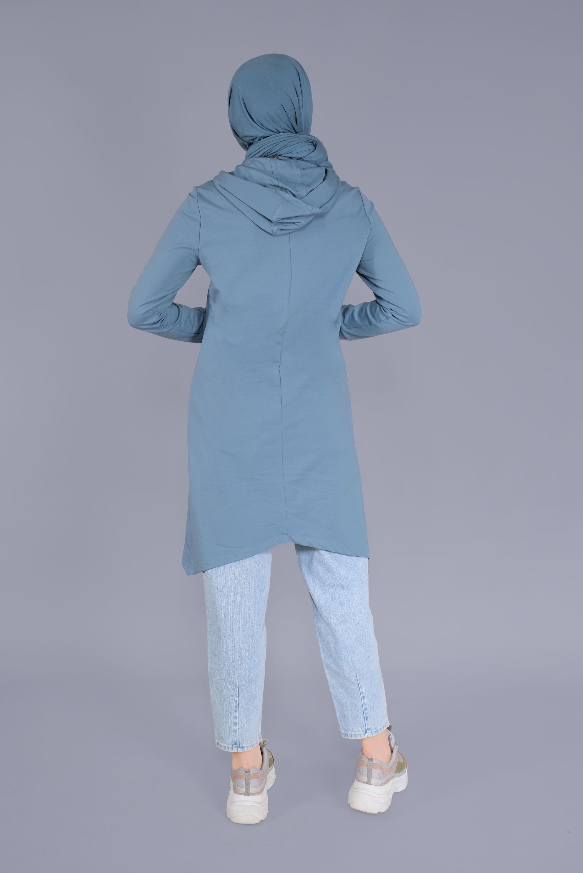 Tesettür giyim MAVİ PULLU FERMUARLI  EŞOFMAN TUNİK 40844 