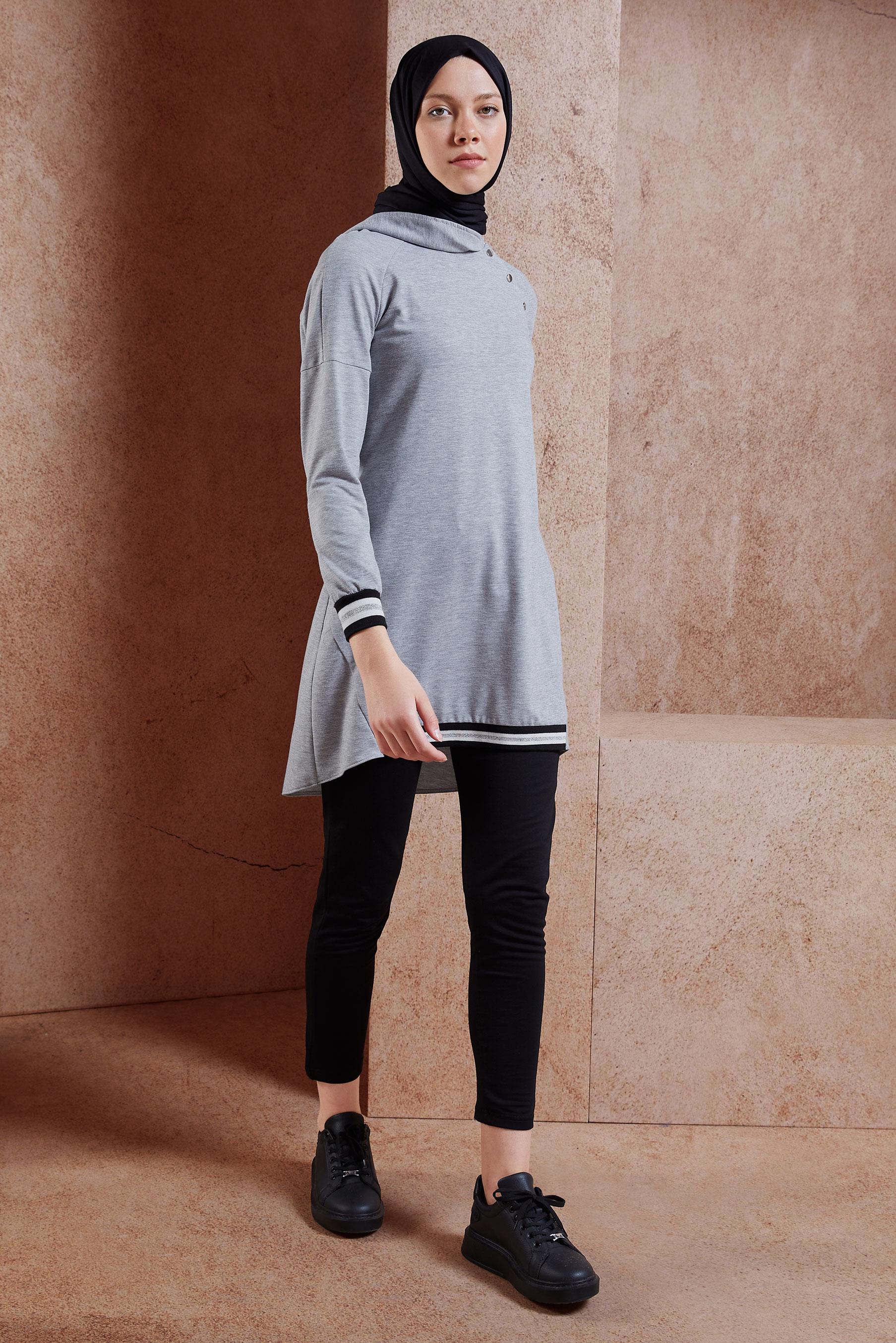 Tesettür giyim GRİ KAPÜŞONLU EŞOFMAN TUNİK 4196