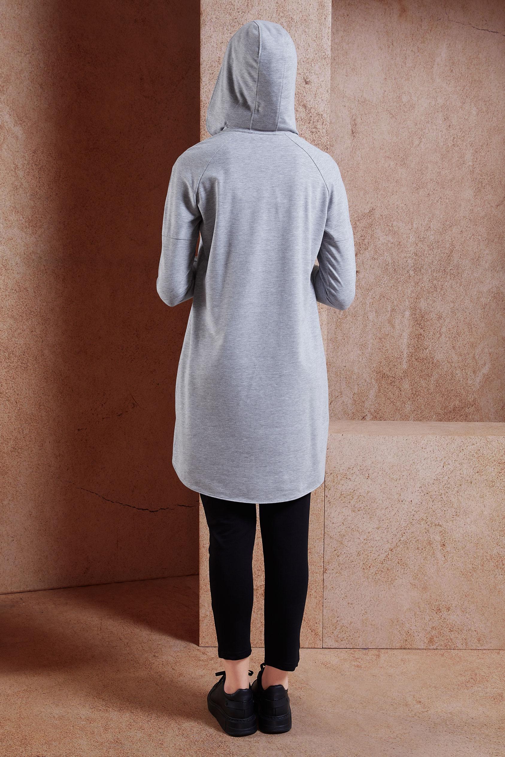 Tesettür giyim GRİ KAPÜŞONLU EŞOFMAN TUNİK 4196