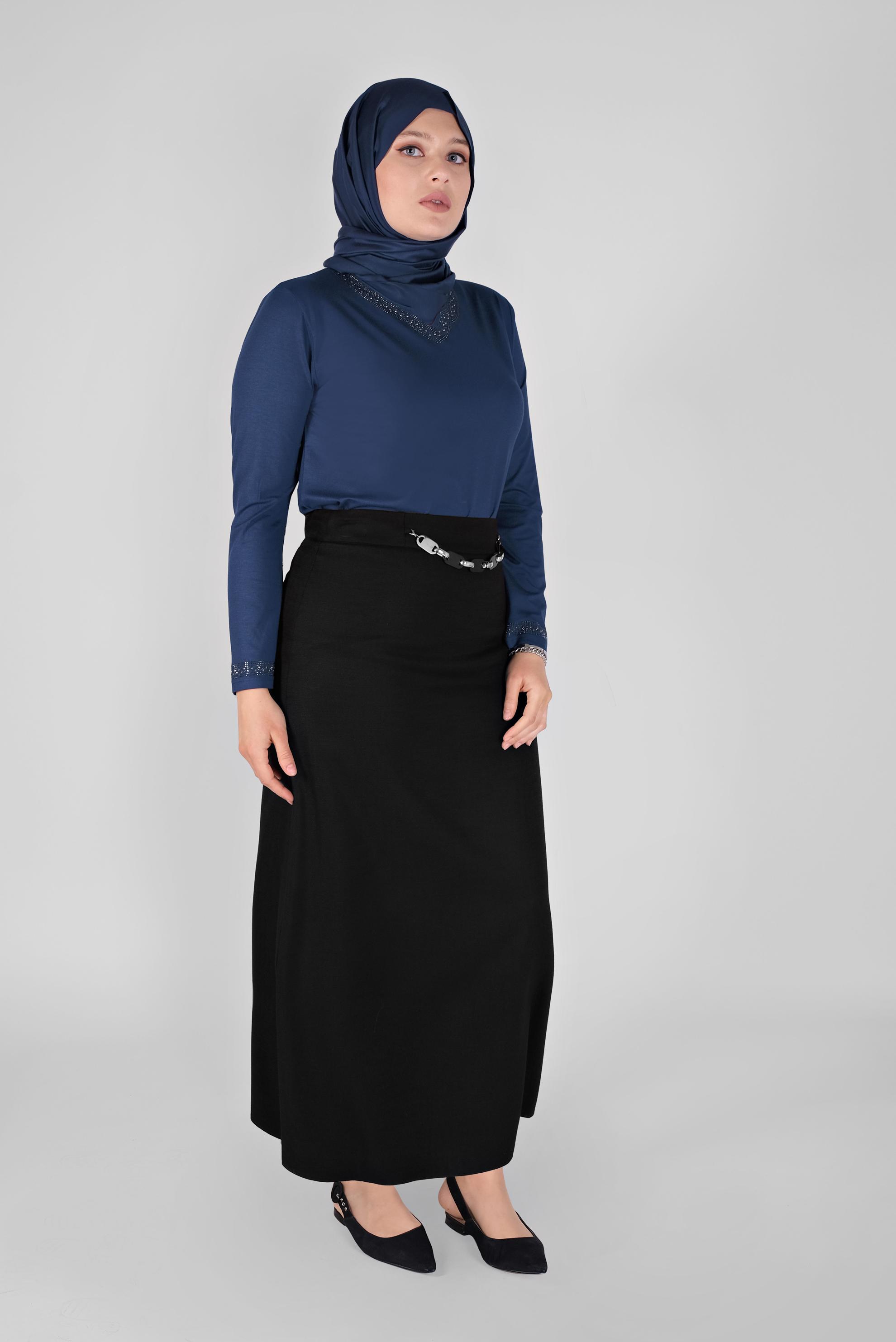 Hijab clothing BLACK CHAIN DETAILED SKIRT 60083