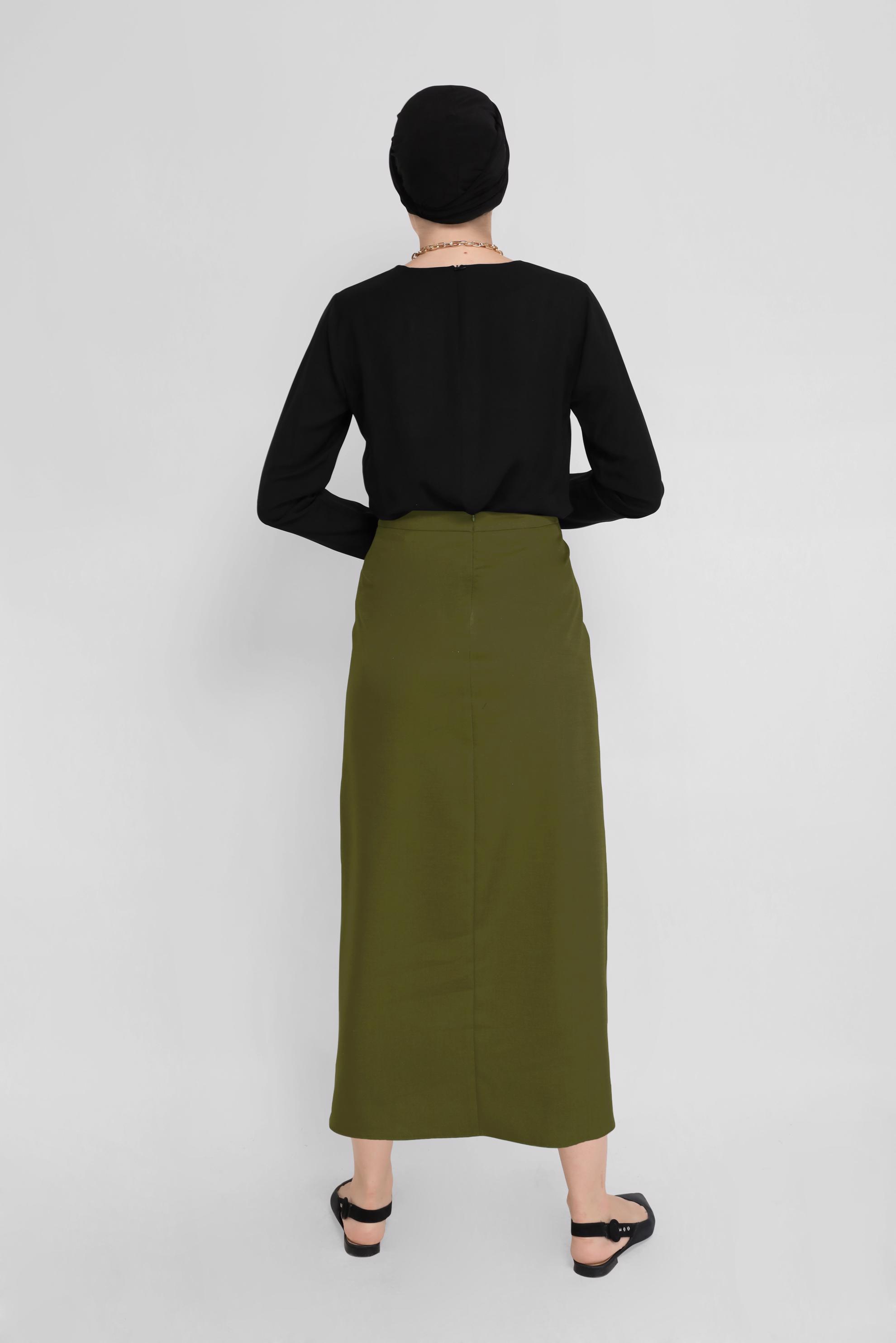 Tesettür giyim HAKİ ZİNCİR DETAYLI ETEK 60083