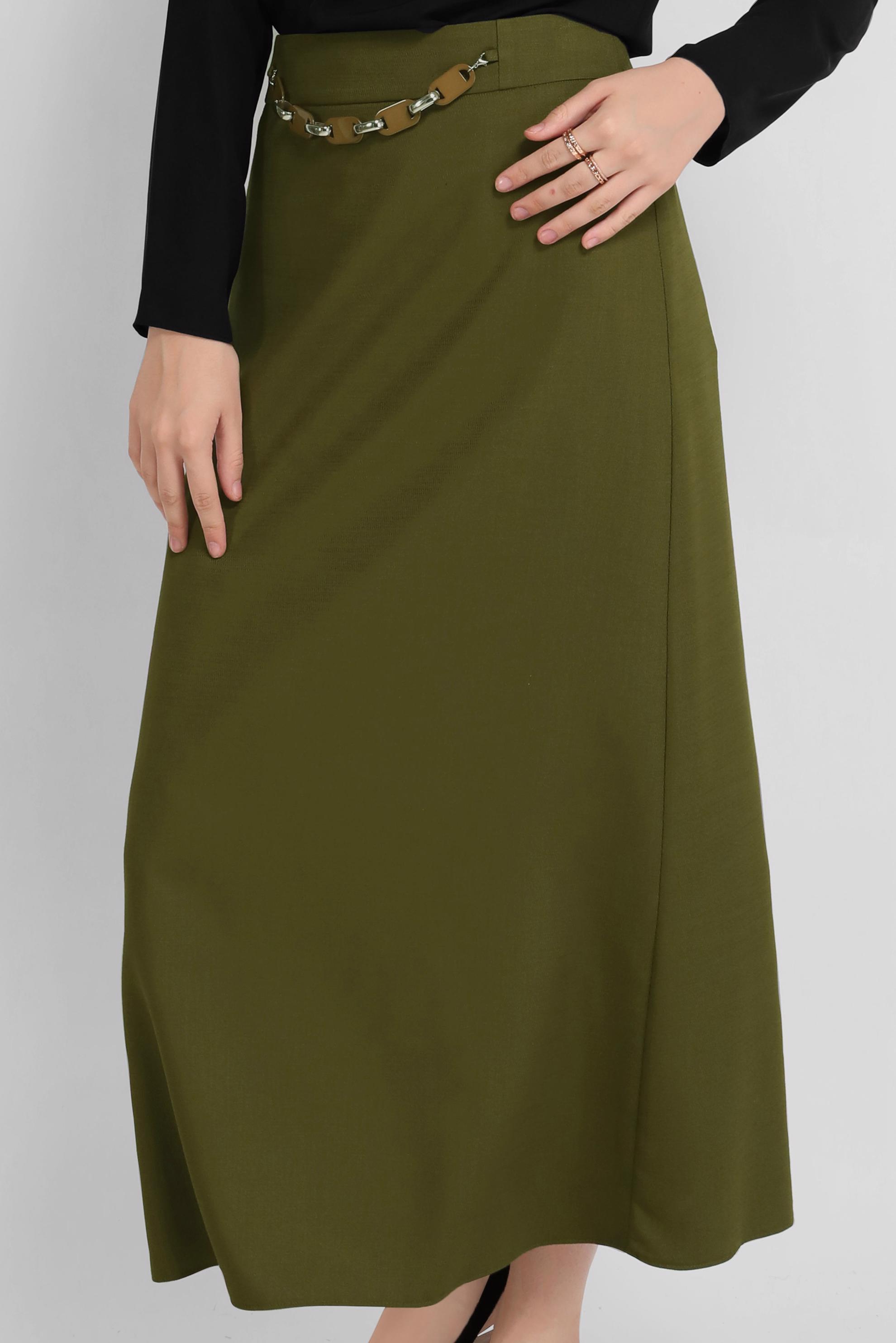 Tesettür giyim HAKİ ZİNCİR DETAYLI ETEK 60083