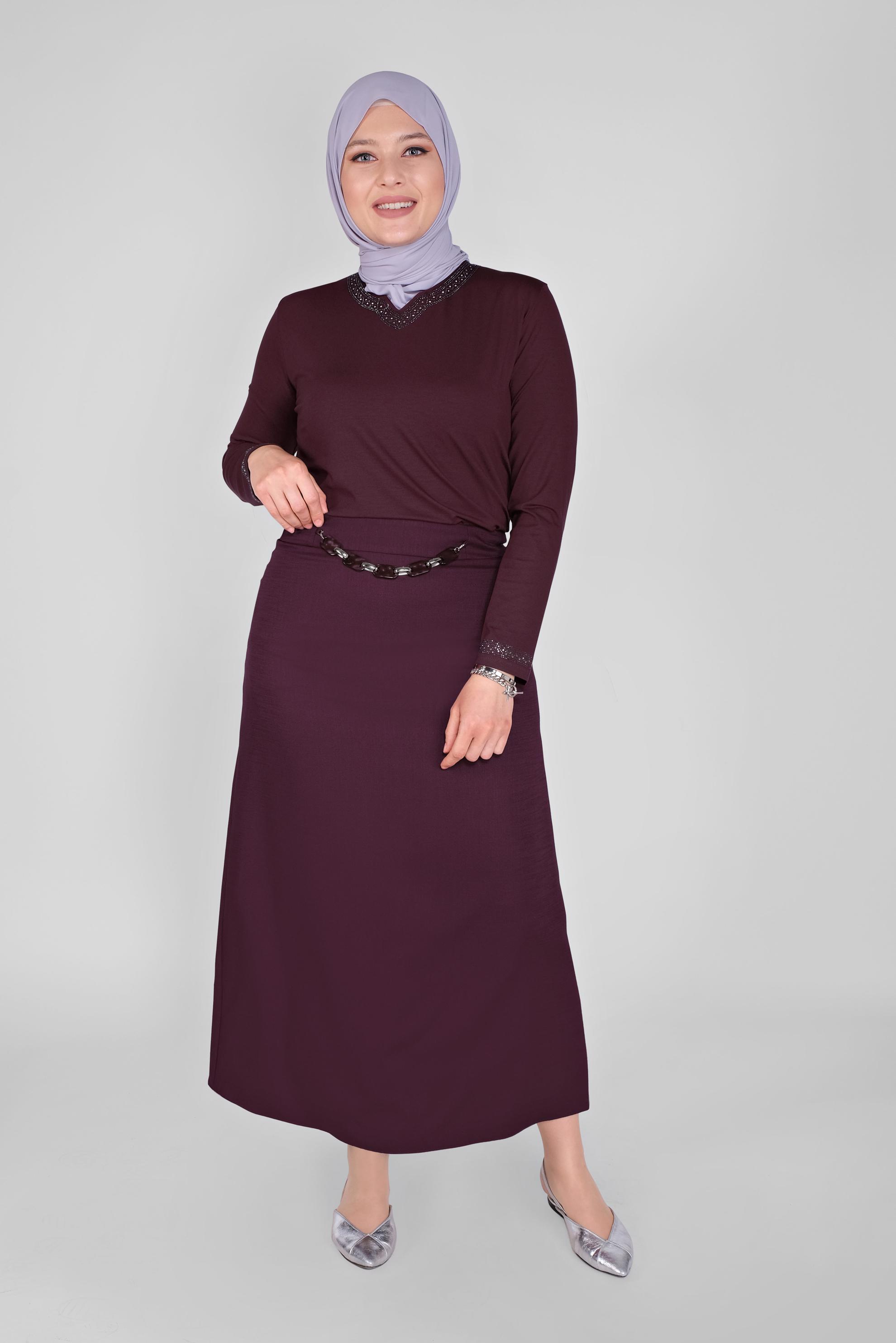 Tesettür giyim MÜRDÜM ZİNCİR DETAYLI ETEK 60083