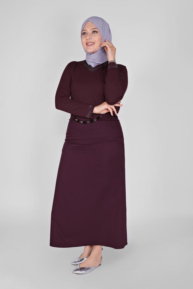 Tesettür giyim MÜRDÜM ZİNCİR DETAYLI ETEK 60083 - ALVİNA