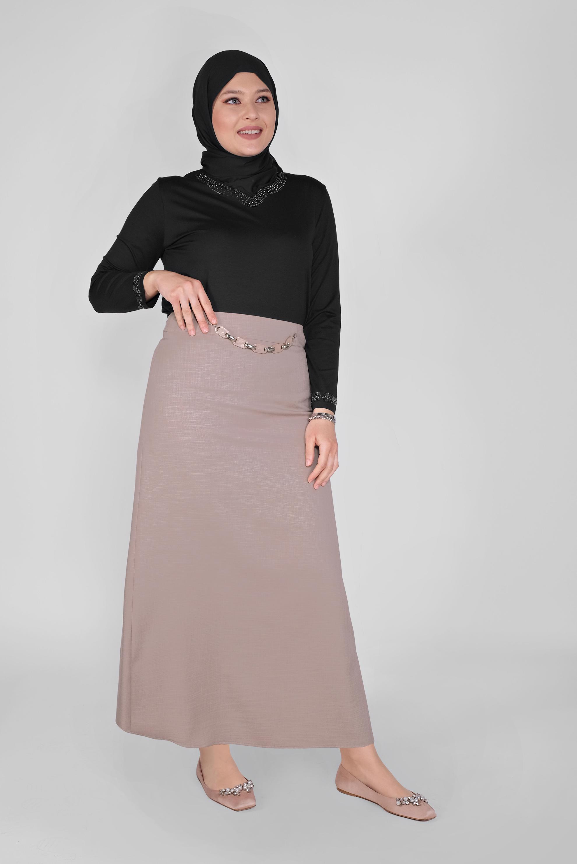 Tesettür giyim PUDRA ZİNCİR DETAYLI ETEK 60083