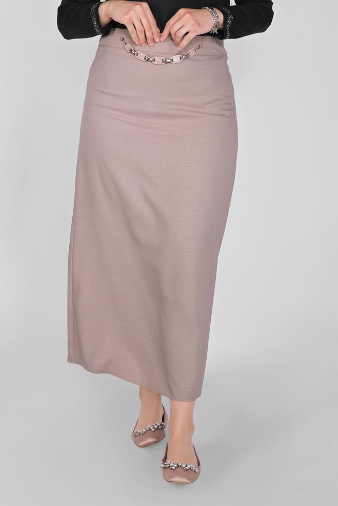 Tesettür giyim PUDRA ZİNCİR DETAYLI ETEK 60083 - ALVİNA