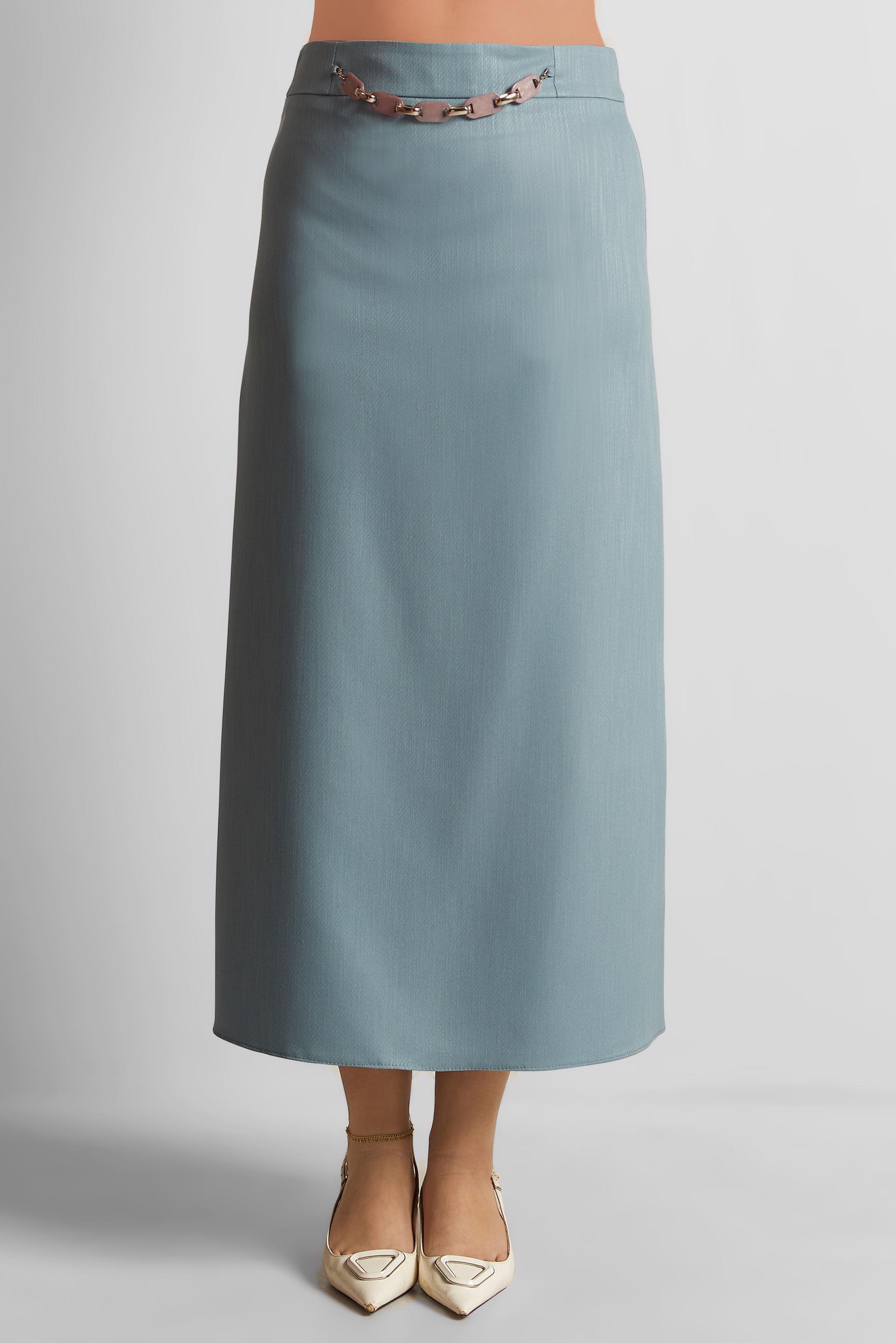 Tesettür giyim MAVİ ZİNCİR DETAYLI ETEK 60083