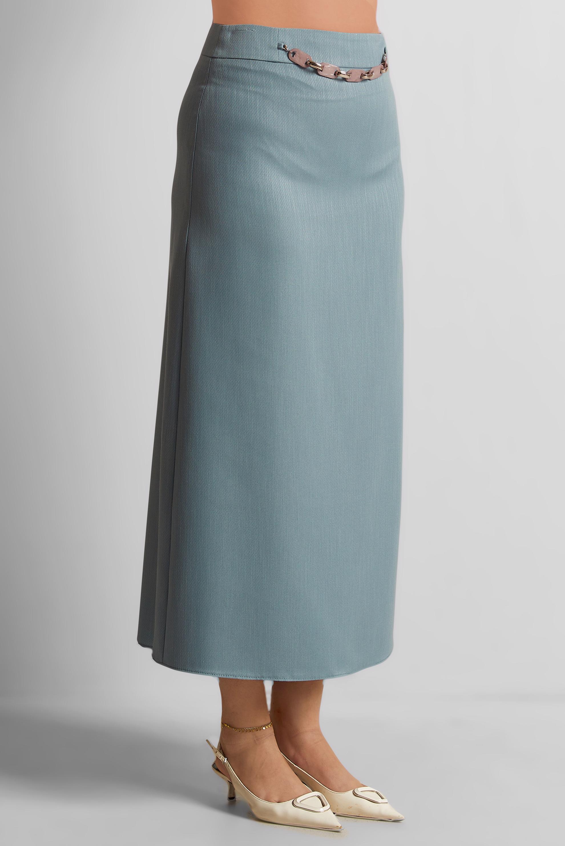 Tesettür giyim MAVİ ZİNCİR DETAYLI ETEK 60083