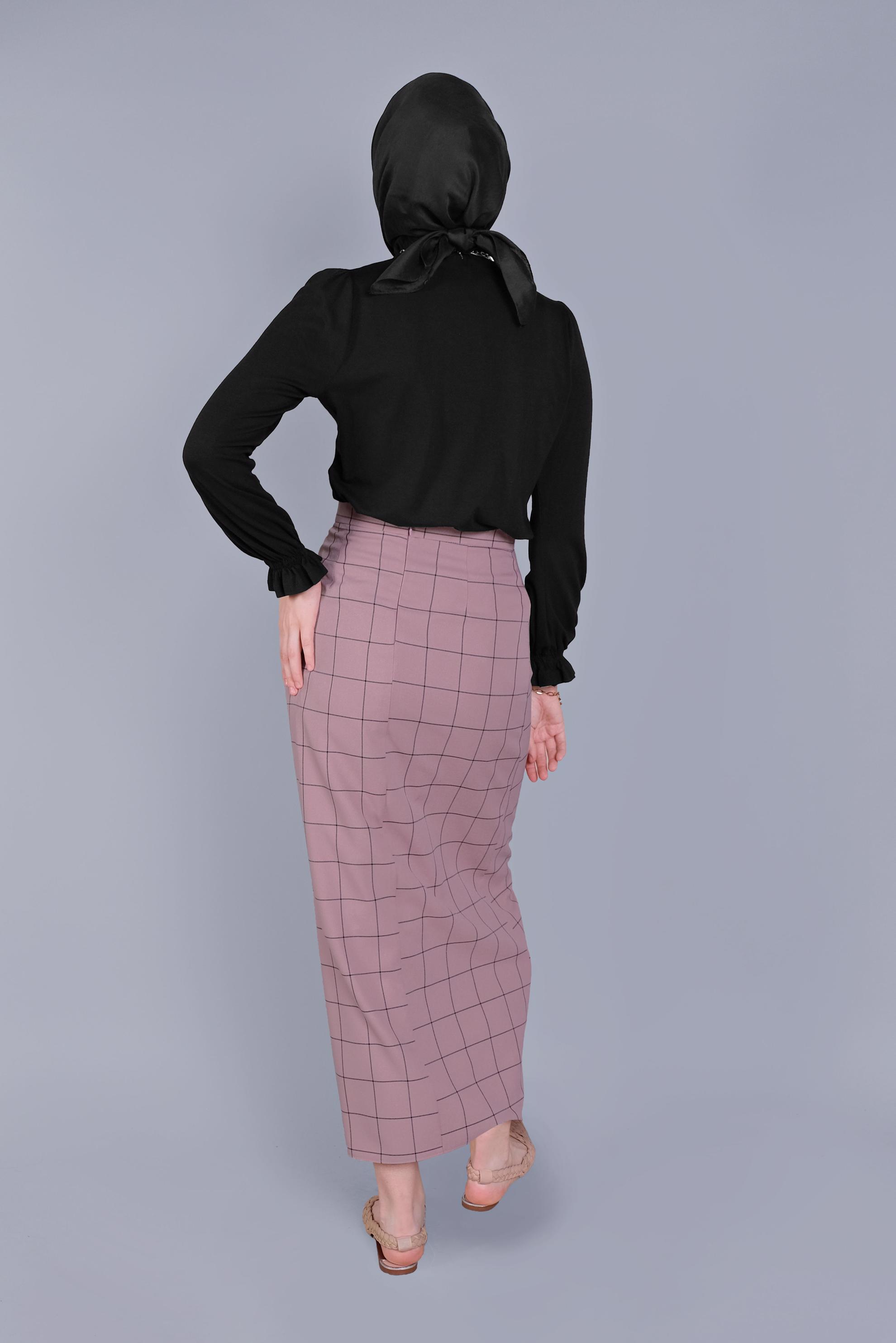 Tesettür giyim PUDRA KARELİ KALEM ETEK 60092 