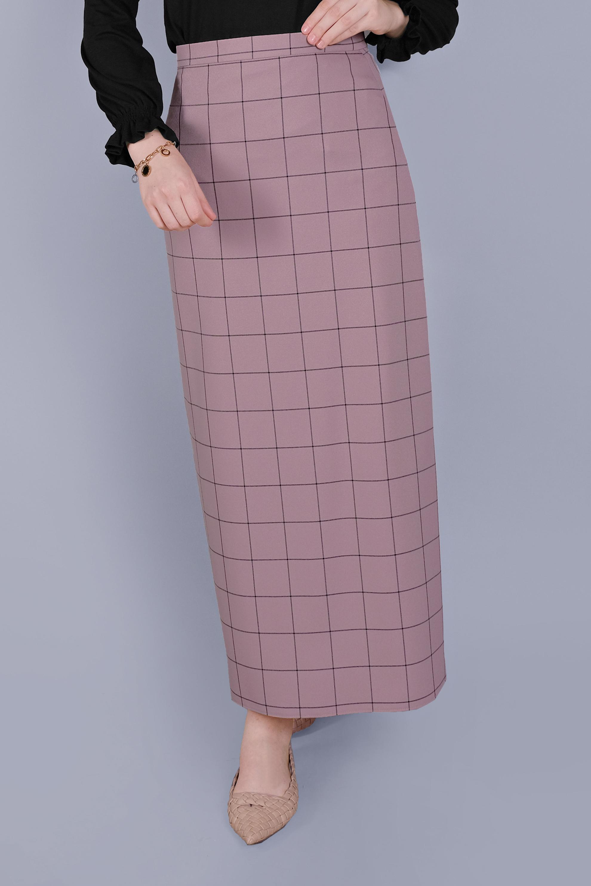 Tesettür giyim PUDRA KARELİ KALEM ETEK 60092 