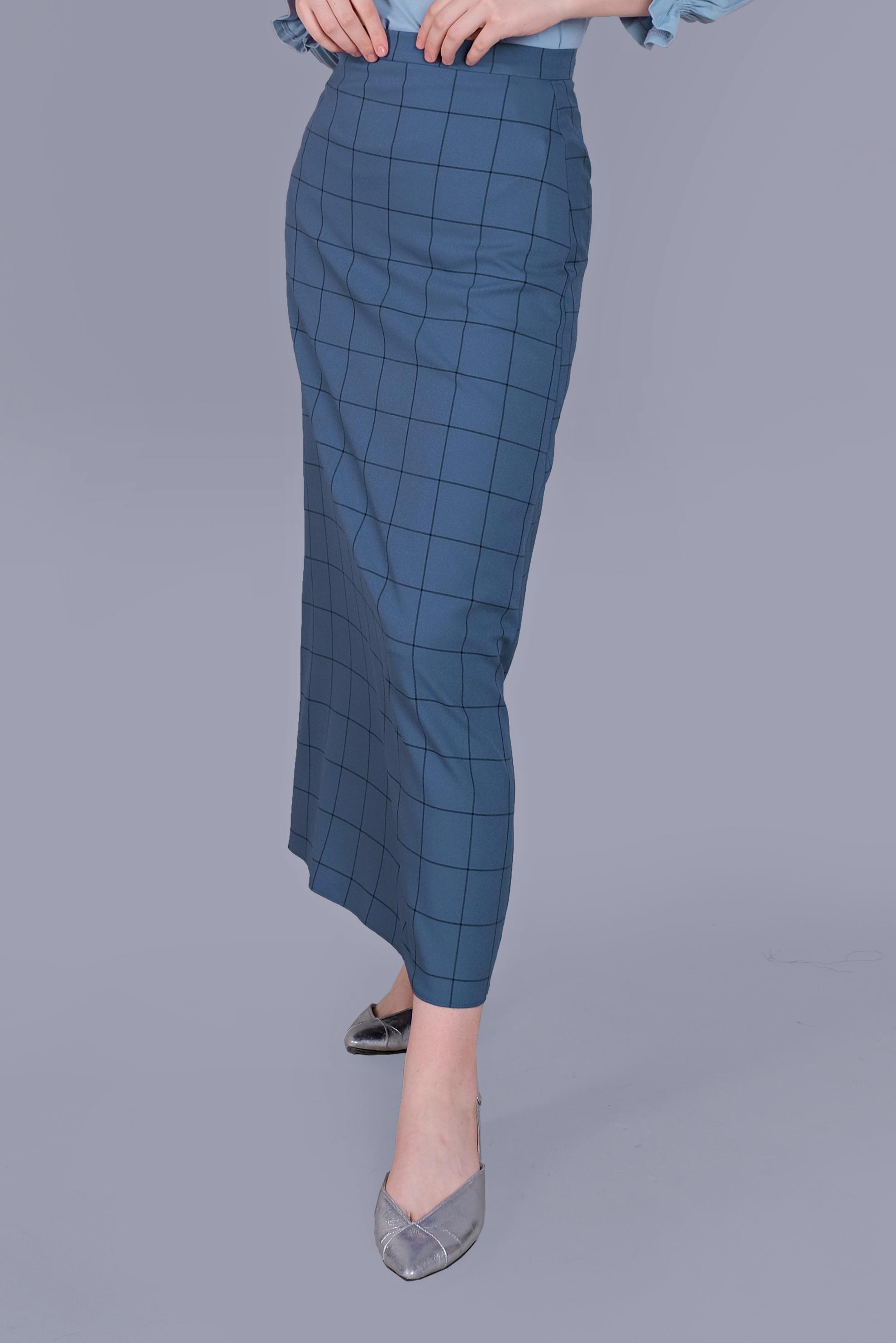 Tesettür giyim LACİVERT KARELİ KALEM ETEK 60092 