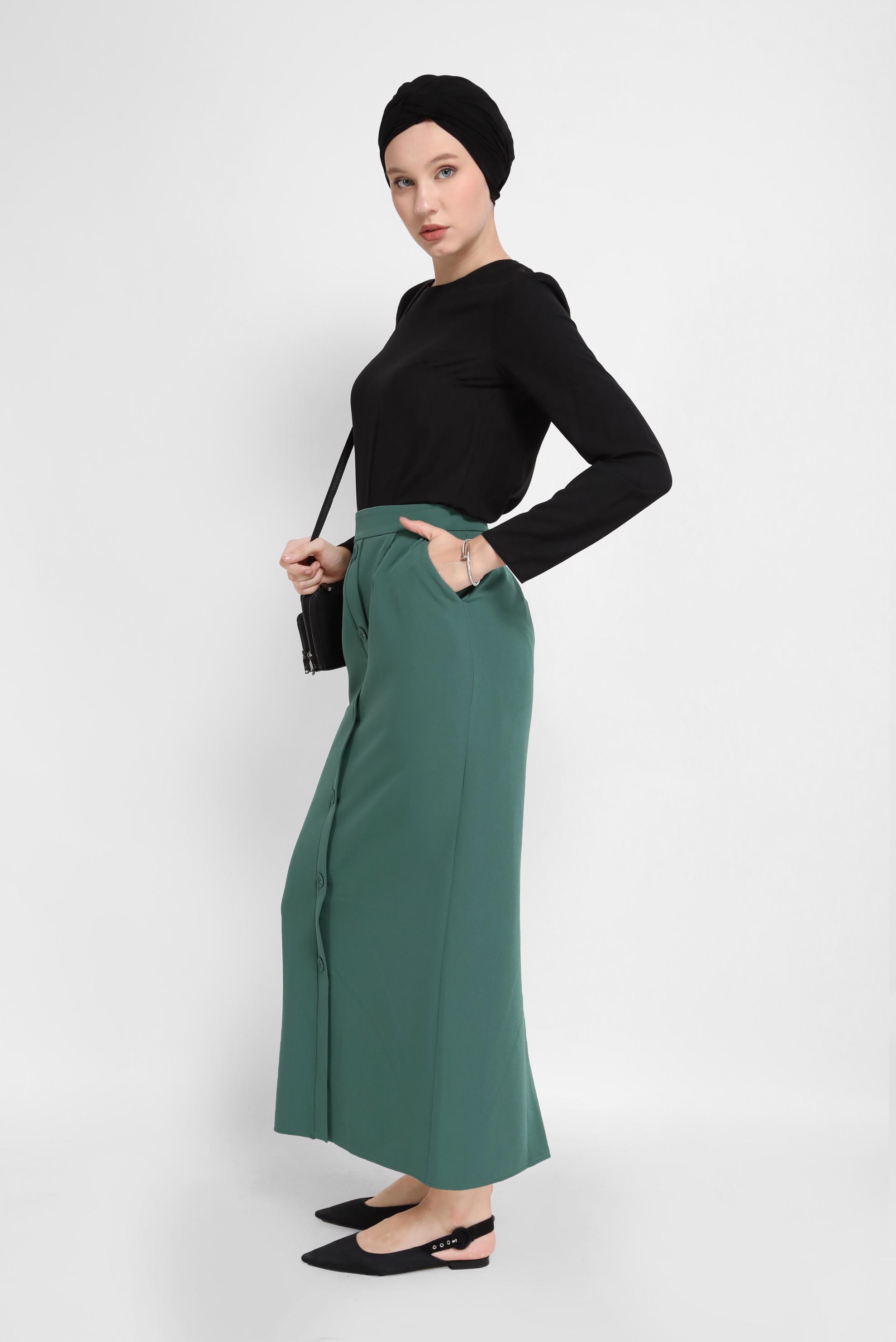 Tesettür giyim YEŞİL DÜĞMELİ ETEK 60095