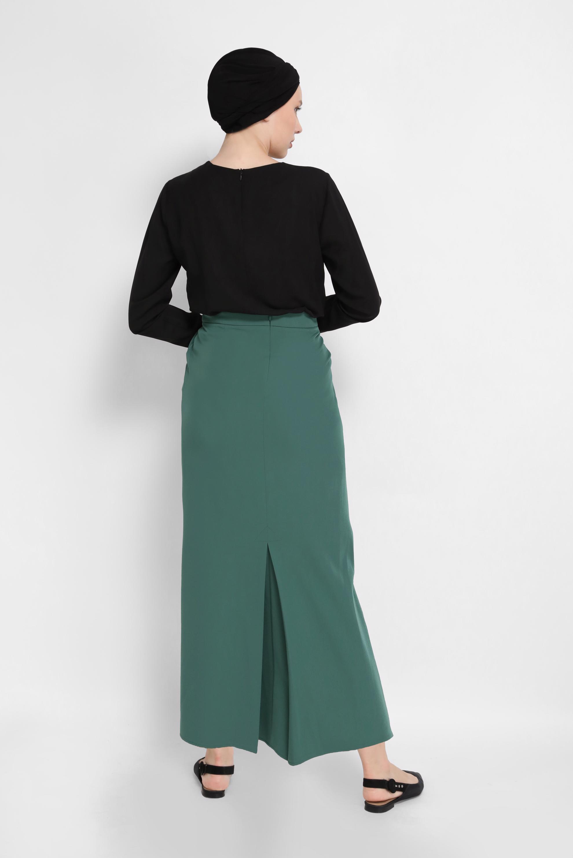 Tesettür giyim YEŞİL DÜĞMELİ ETEK 60095