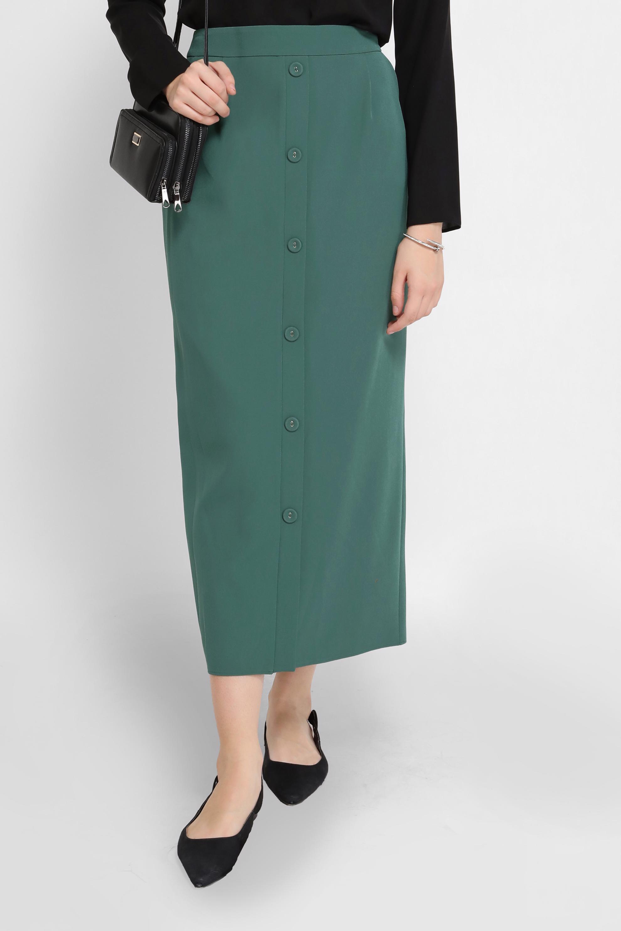 Tesettür giyim YEŞİL DÜĞMELİ ETEK 60095