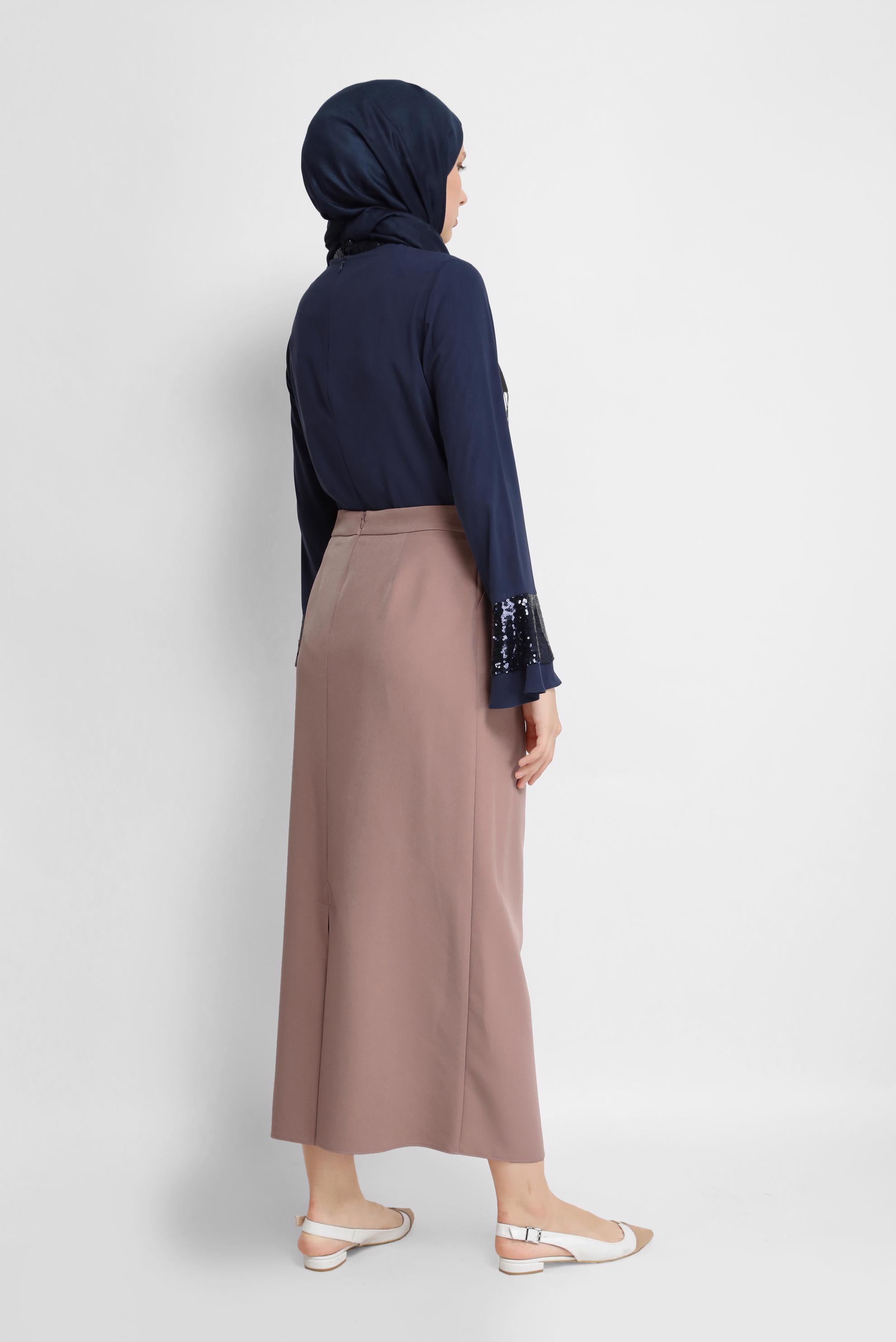 Tesettür giyim PUDRA DÜĞMELİ ETEK 60095