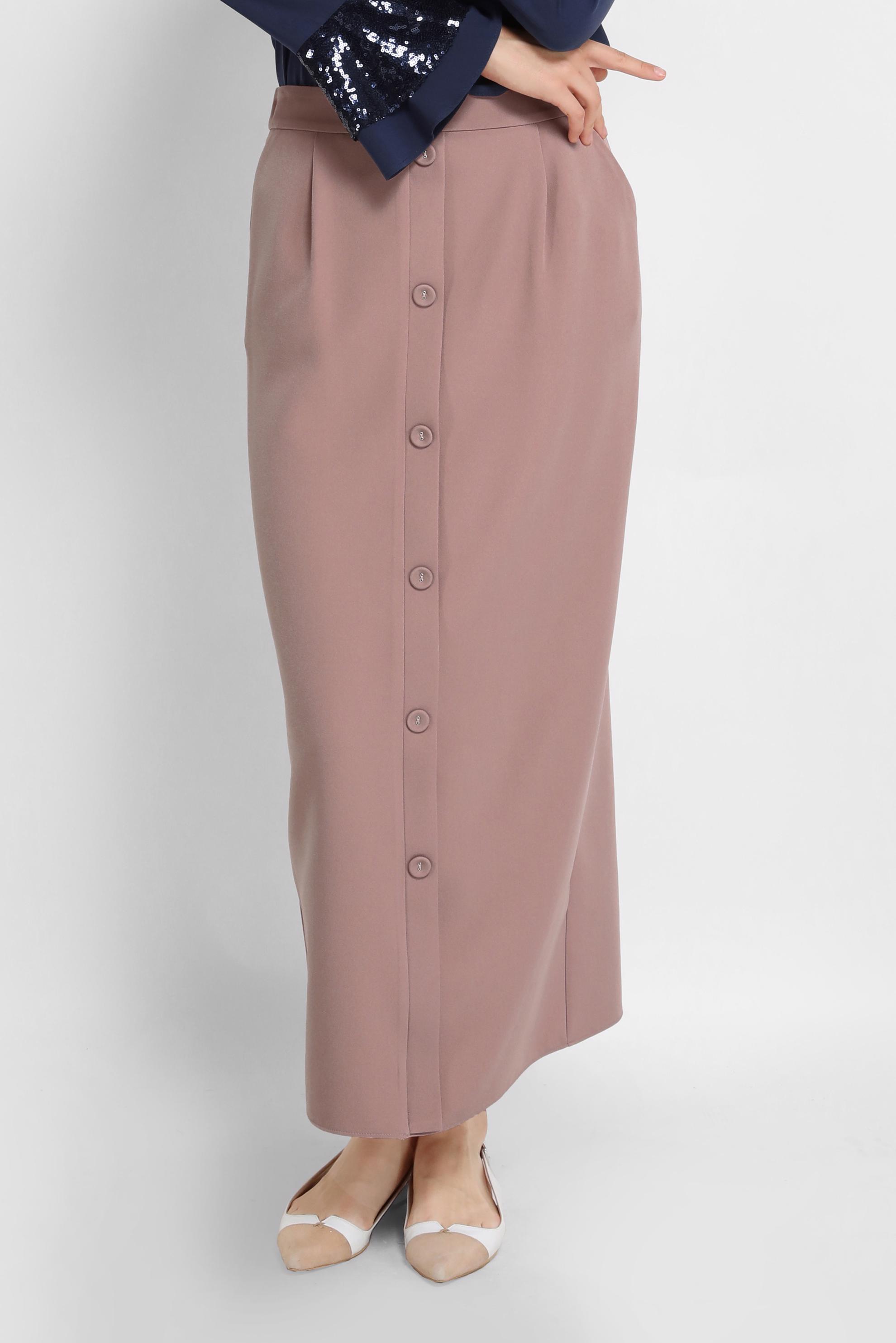 Tesettür giyim PUDRA DÜĞMELİ ETEK 60095