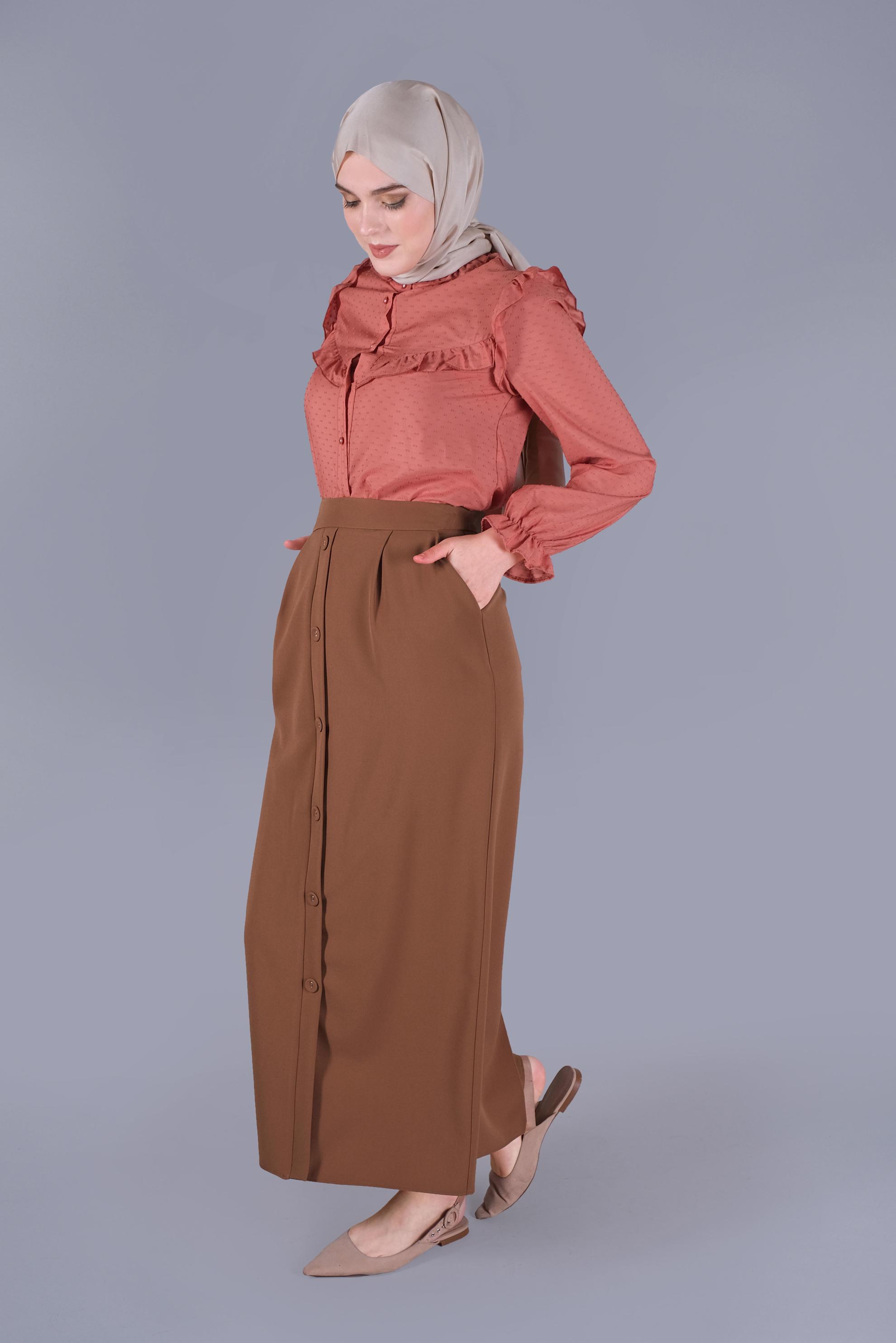 Tesettür giyim TABA DÜĞMELİ ETEK 60095