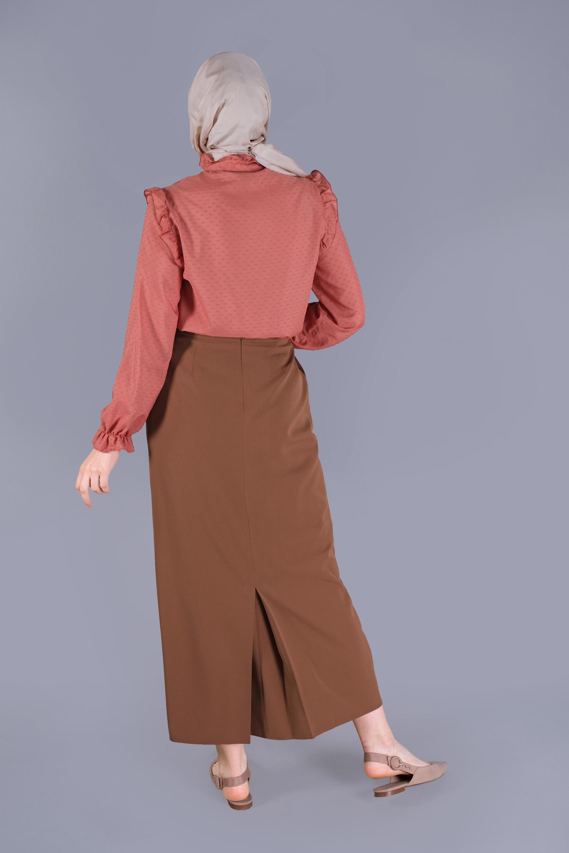 Tesettür giyim TABA DÜĞMELİ ETEK 60095