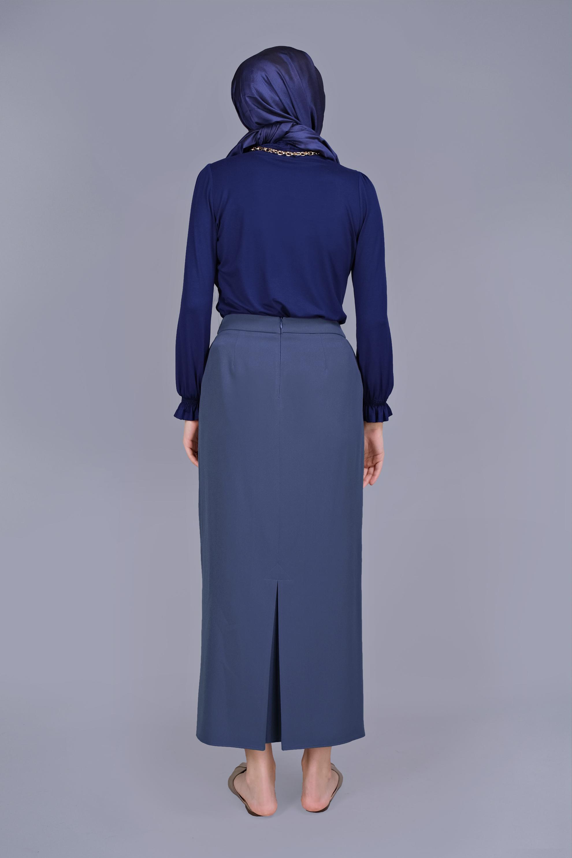 Tesettür giyim LACİVERT DÜĞMELİ ETEK 60095