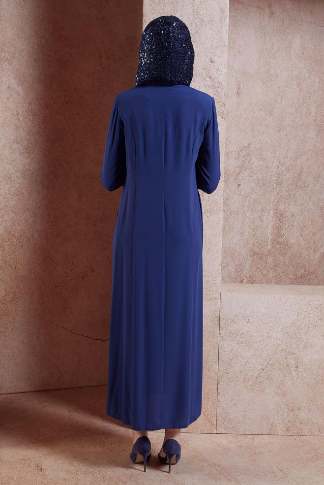 Vêtements hijab BLEU ABAYA À CAPUCHE À PAILLETTES 80010 - ALVİNA