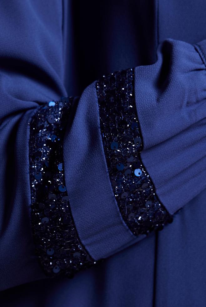 Vêtements hijab BLEU ABAYA À CAPUCHE À PAILLETTES 80010 - ALVİNA