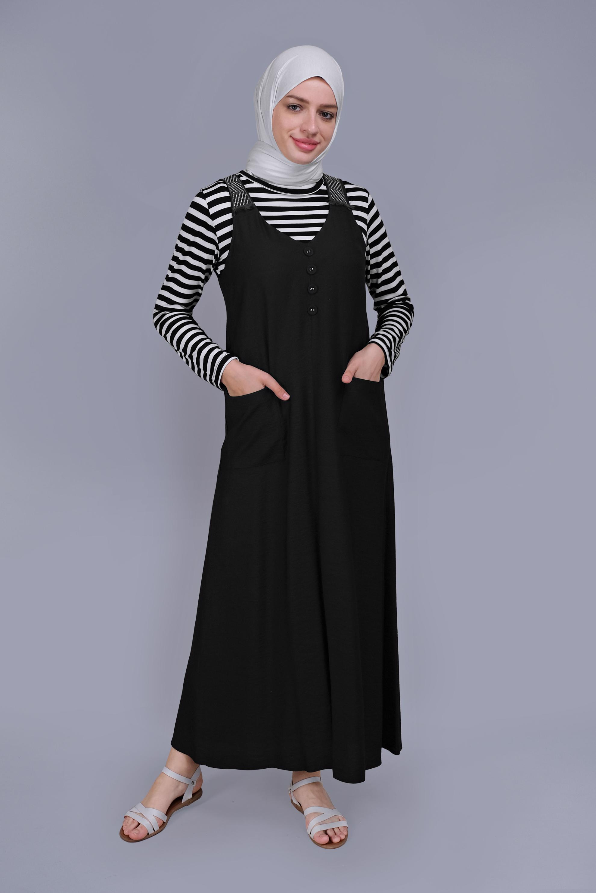 Tesettür giyim SİYAH PÜSKÜL DETAYLI CEPLİ JİLE 40781 