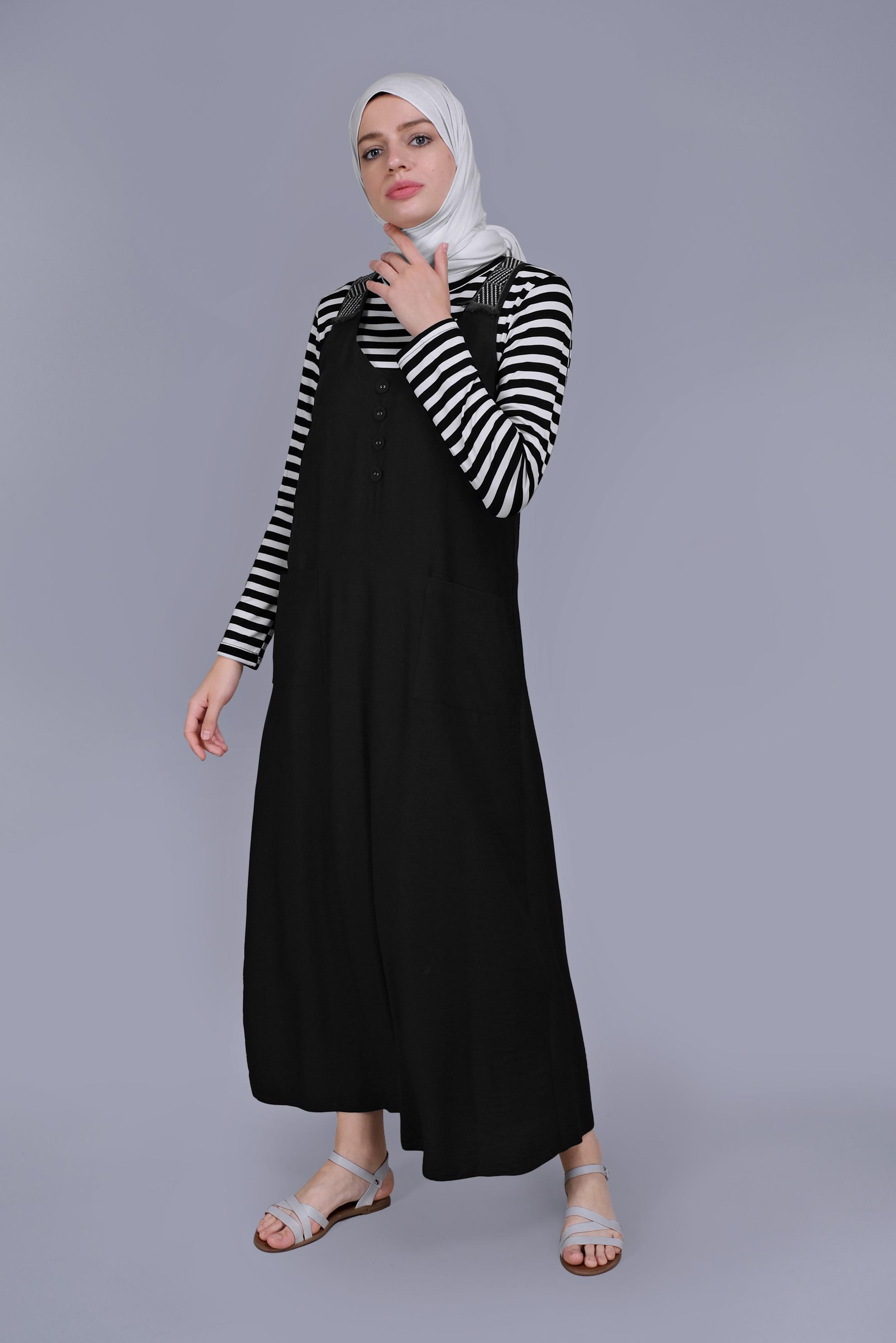 Tesettür giyim SİYAH PÜSKÜL DETAYLI CEPLİ JİLE 40781 