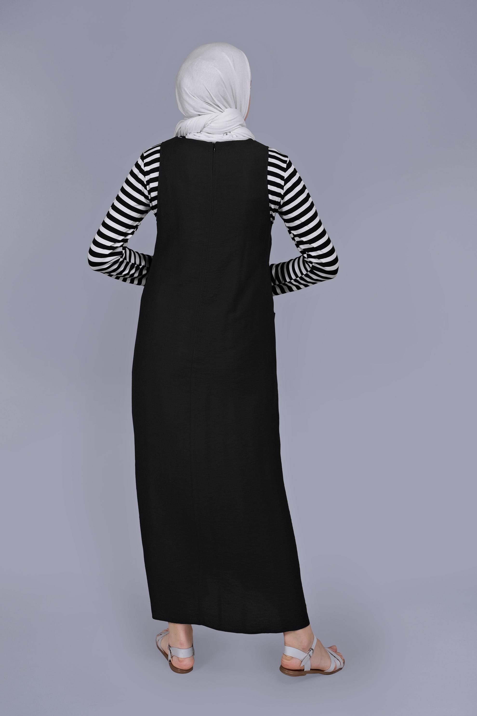 Tesettür giyim SİYAH PÜSKÜL DETAYLI CEPLİ JİLE 40781 