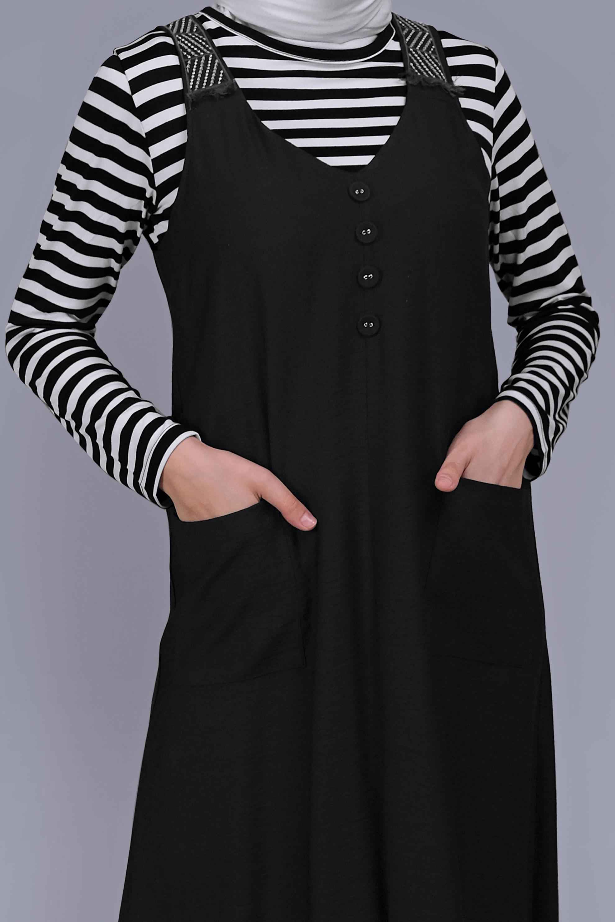 Tesettür giyim SİYAH PÜSKÜL DETAYLI CEPLİ JİLE 40781 