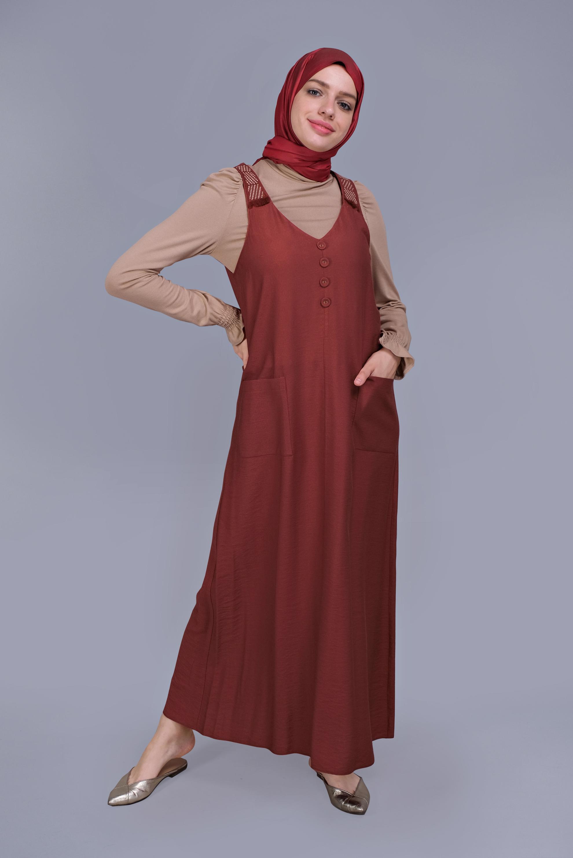 Tesettür giyim BORDO PÜSKÜL DETAYLI CEPLİ JİLE 40781 