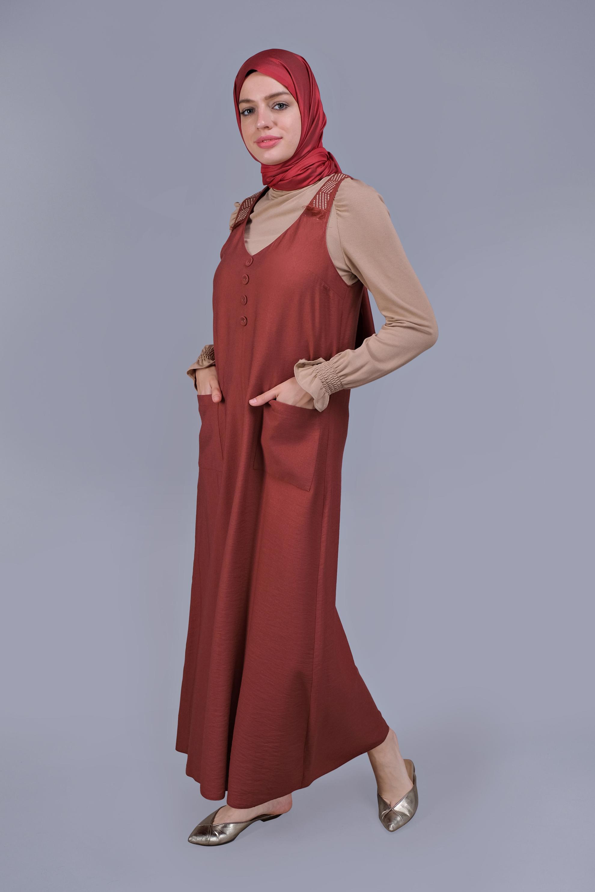 Tesettür giyim BORDO PÜSKÜL DETAYLI CEPLİ JİLE 40781 