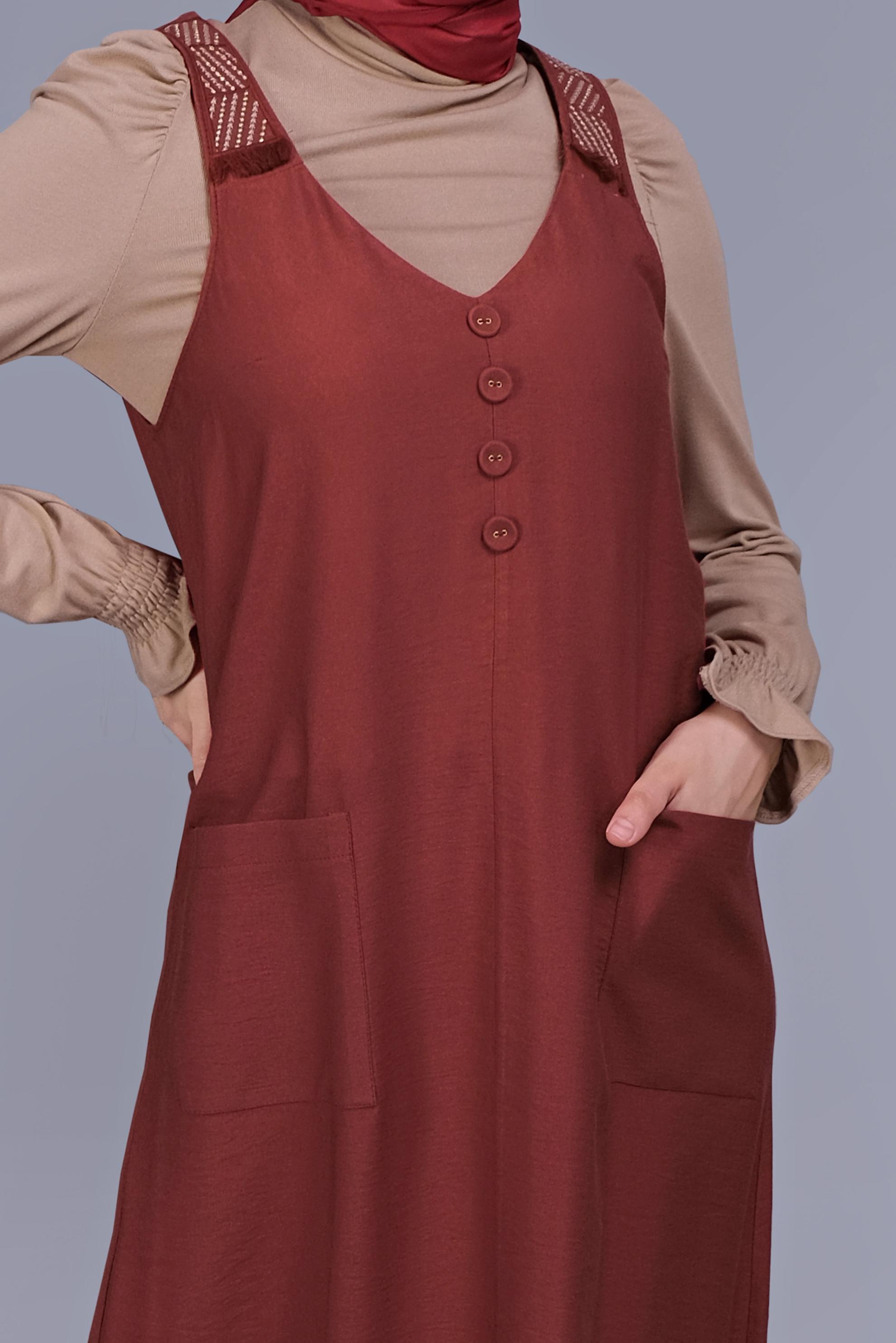 Tesettür giyim BORDO PÜSKÜL DETAYLI CEPLİ JİLE 40781 