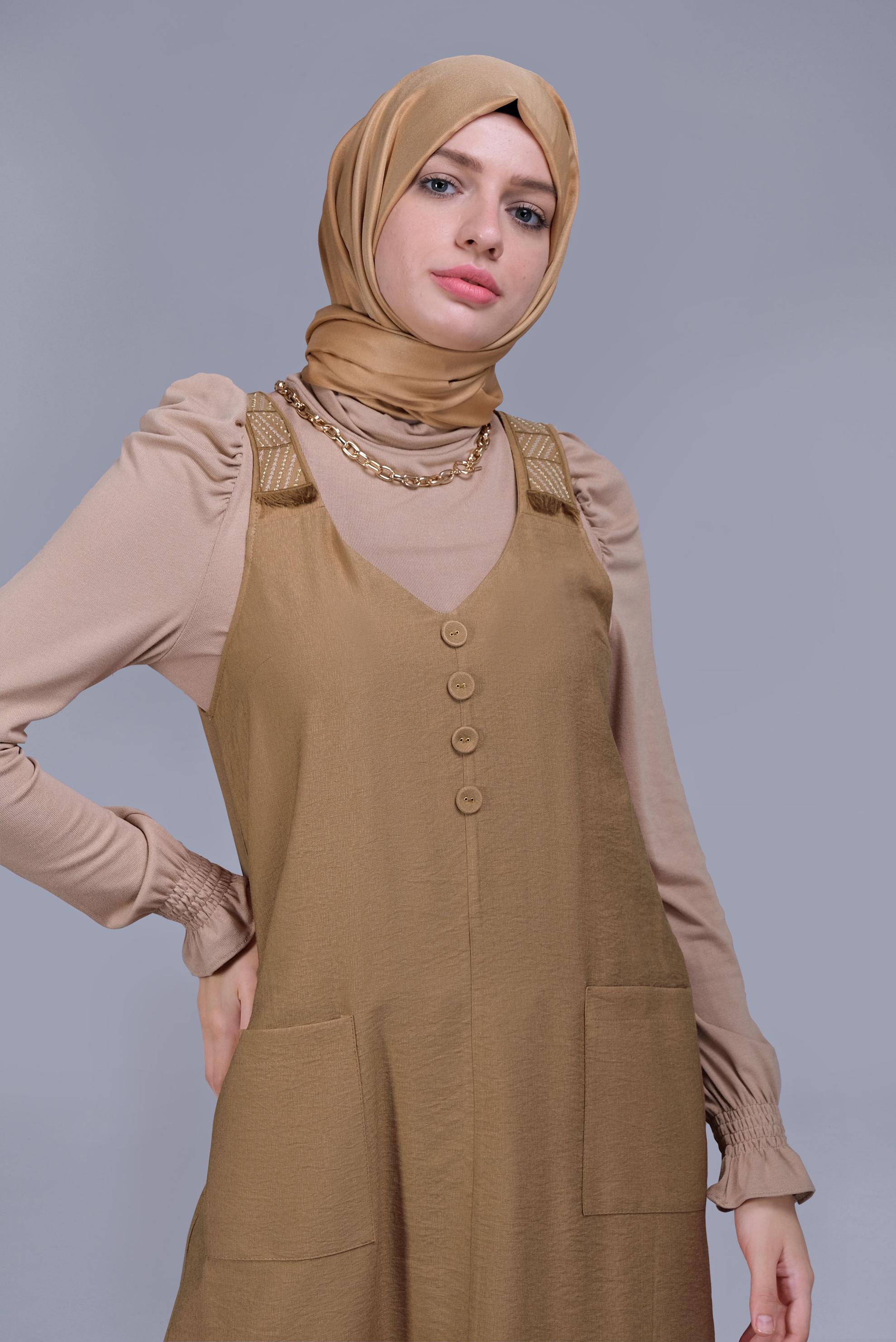 Tesettür giyim KAHVE PÜSKÜL DETAYLI CEPLİ JİLE 40781 