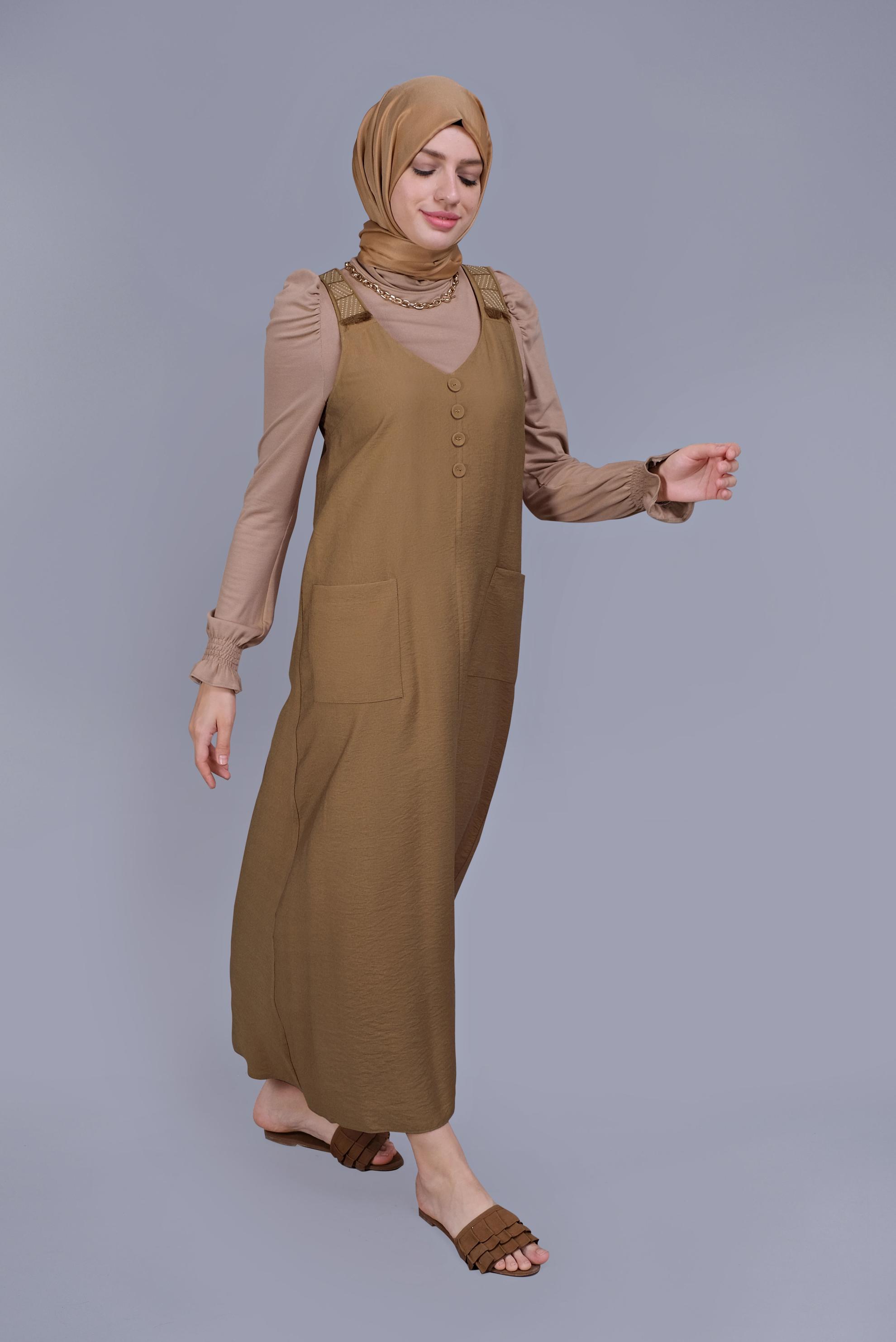 Tesettür giyim KAHVE PÜSKÜL DETAYLI CEPLİ JİLE 40781 