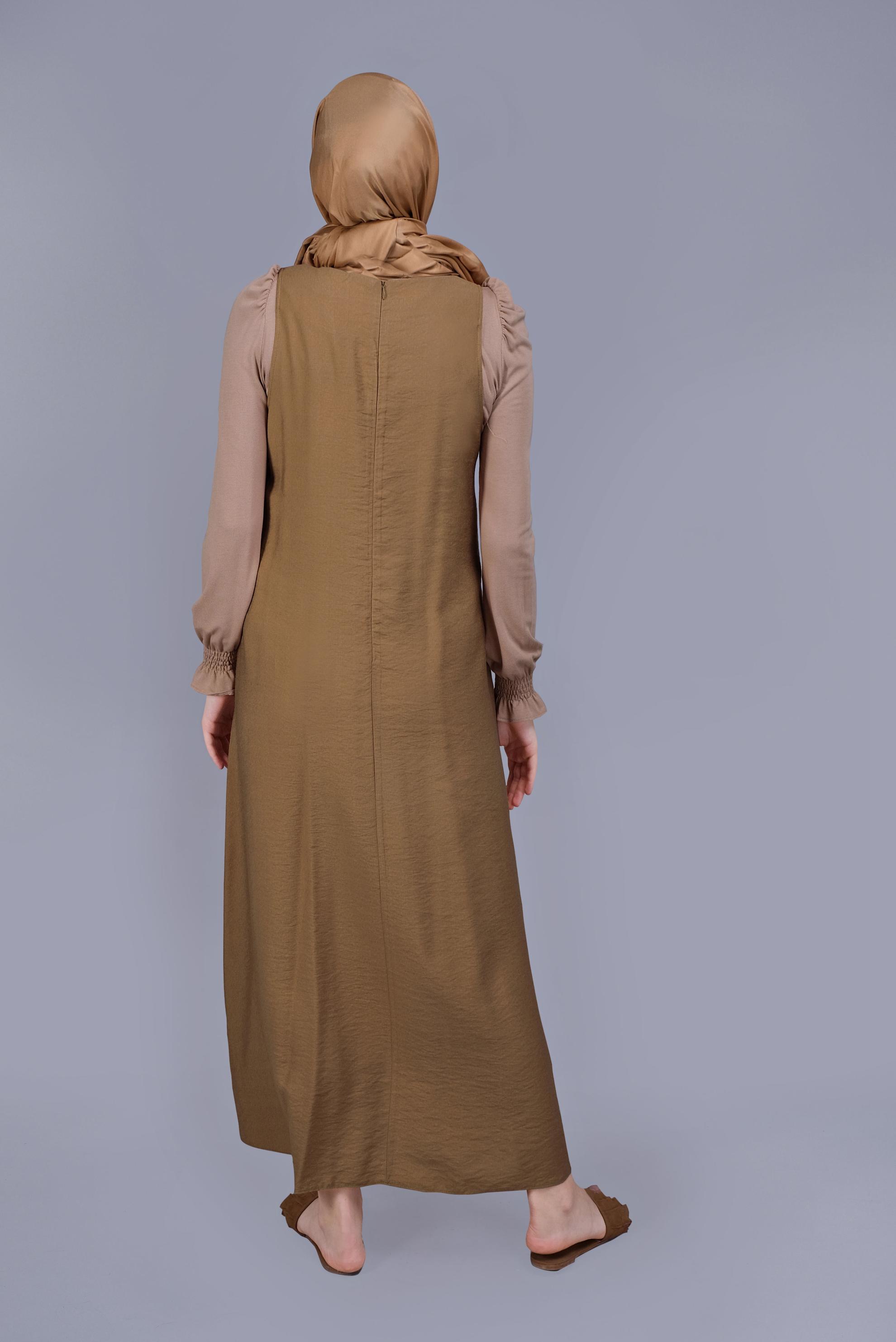 Tesettür giyim KAHVE PÜSKÜL DETAYLI CEPLİ JİLE 40781 