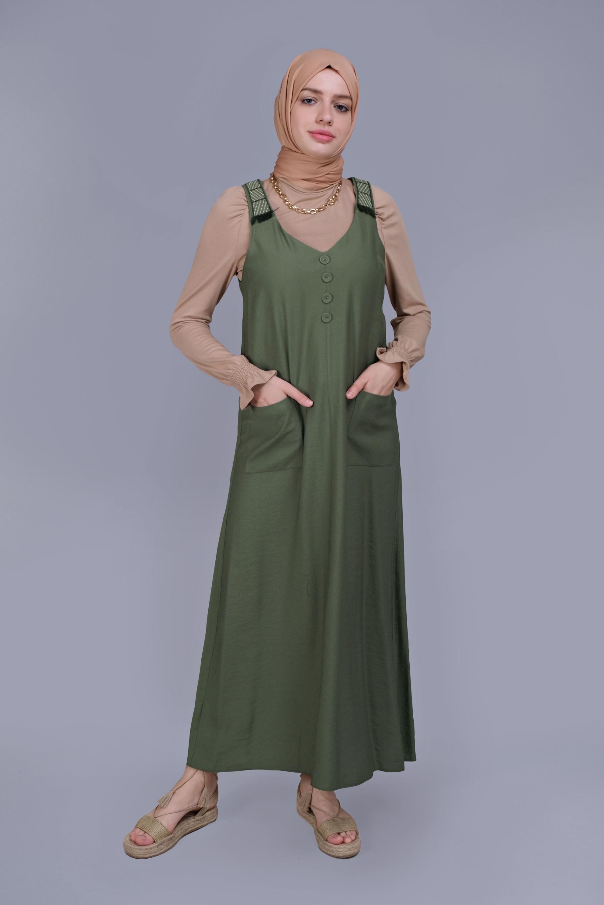 Tesettür giyim HAKİ PÜSKÜL DETAYLI CEPLİ JİLE 40781 