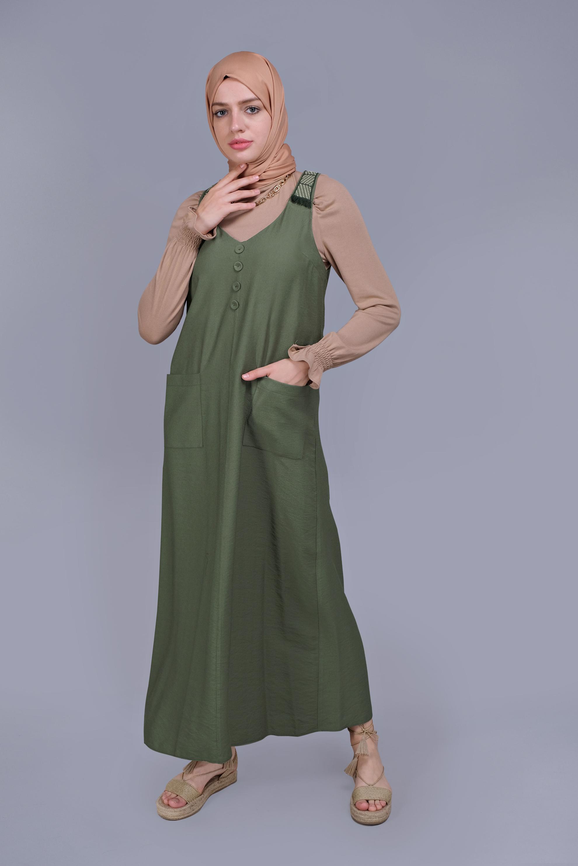 Tesettür giyim HAKİ PÜSKÜL DETAYLI CEPLİ JİLE 40781 