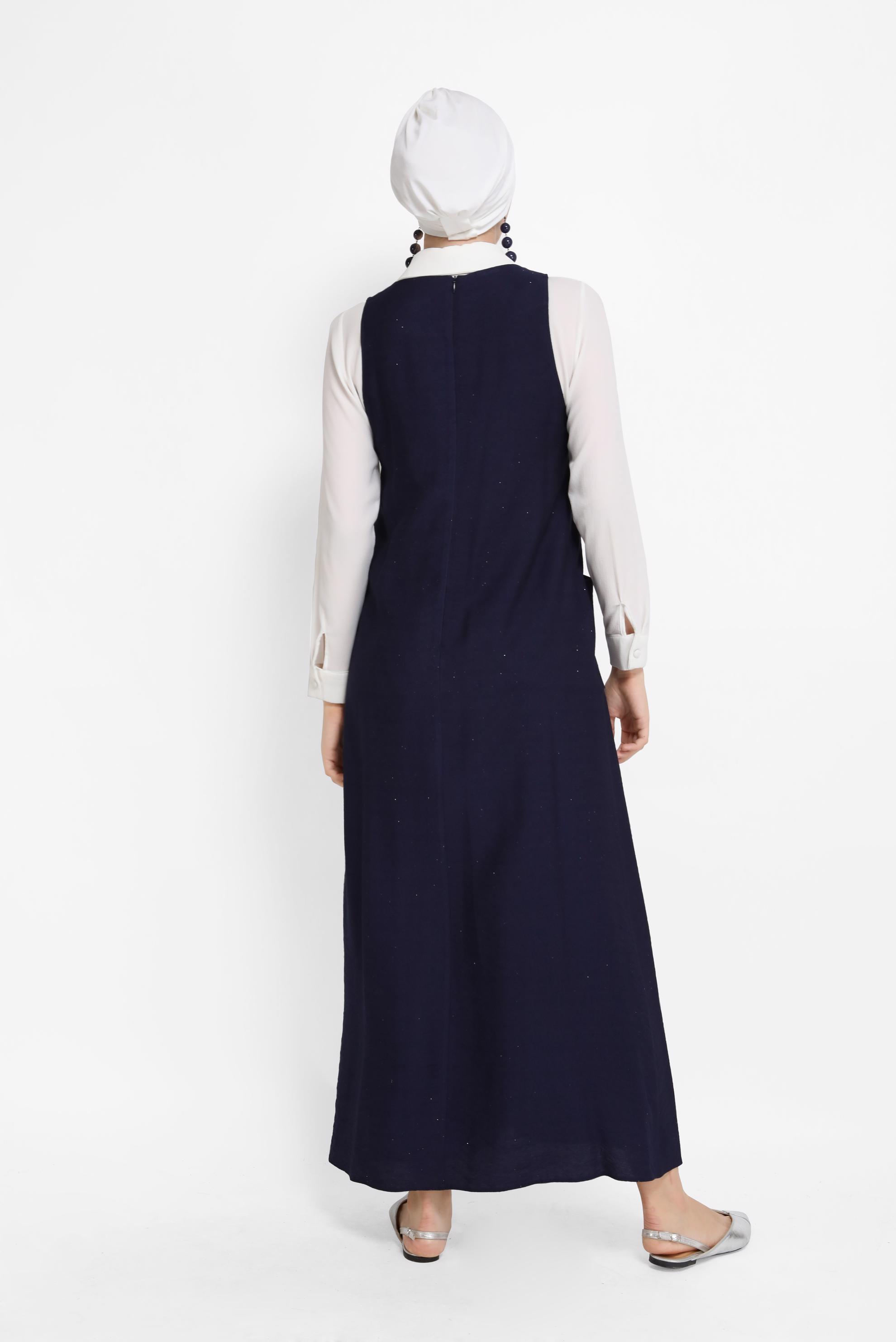 Tesettür giyim LACİVERT PÜSKÜL DETAYLI CEPLİ JİLE 40781 