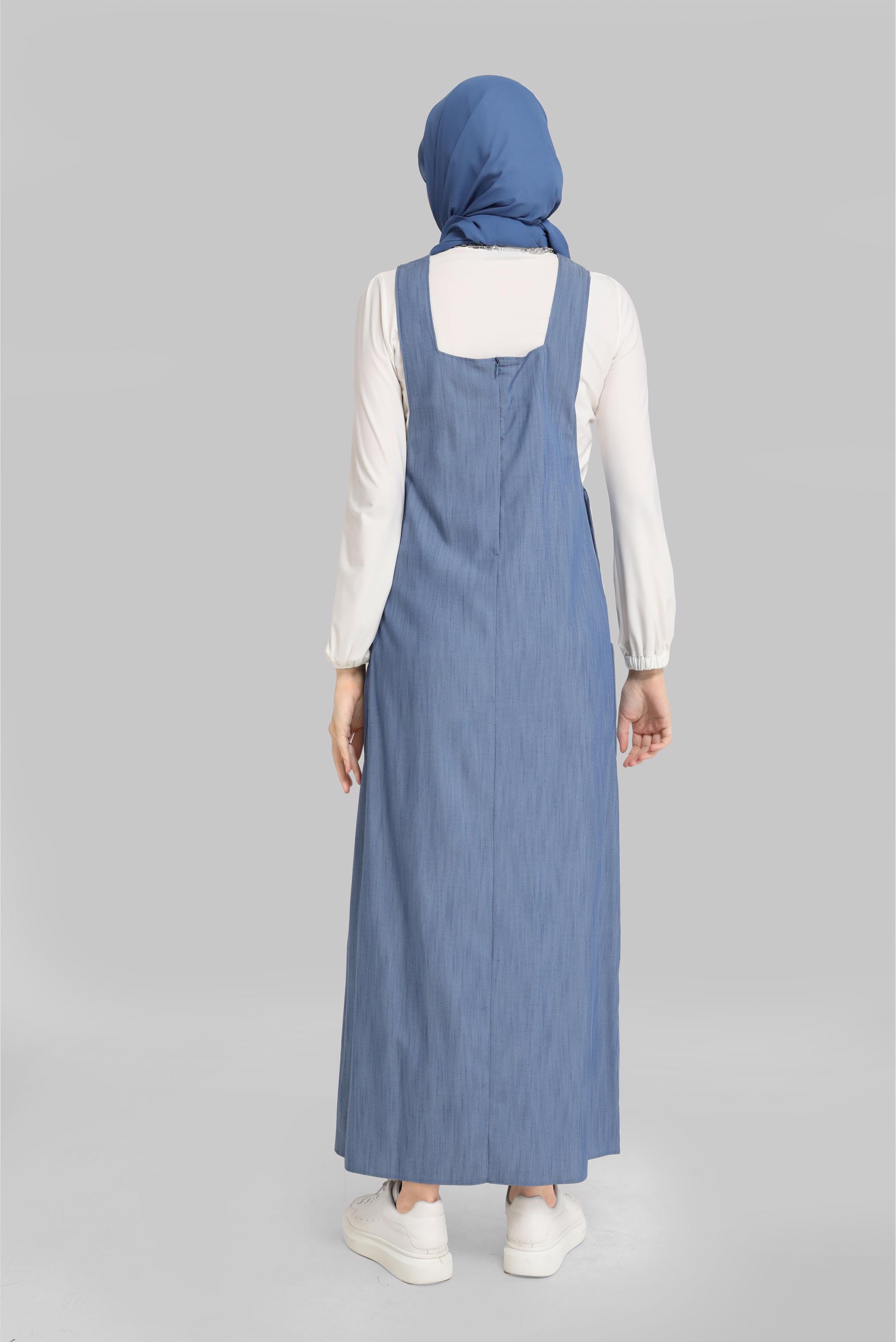 Hijab clothing NAVY BLUE BUTTONED ON SIDES DENIM LOOKING GILET 40782 