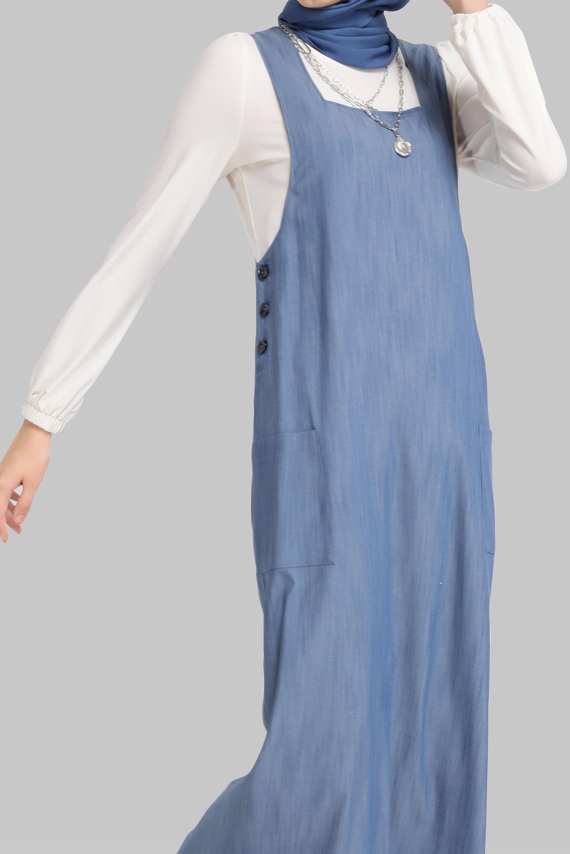 Hijab clothing NAVY BLUE BUTTONED ON SIDES DENIM LOOKING GILET 40782 